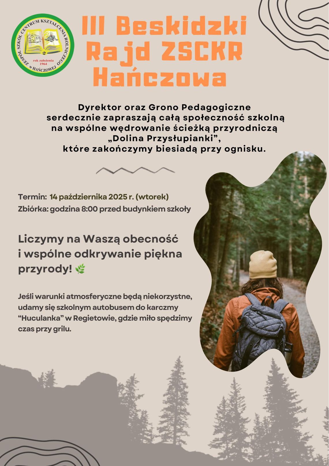 Plakat zapowiadający wydarzenie - III Beskidzki Rajd ZSCKR