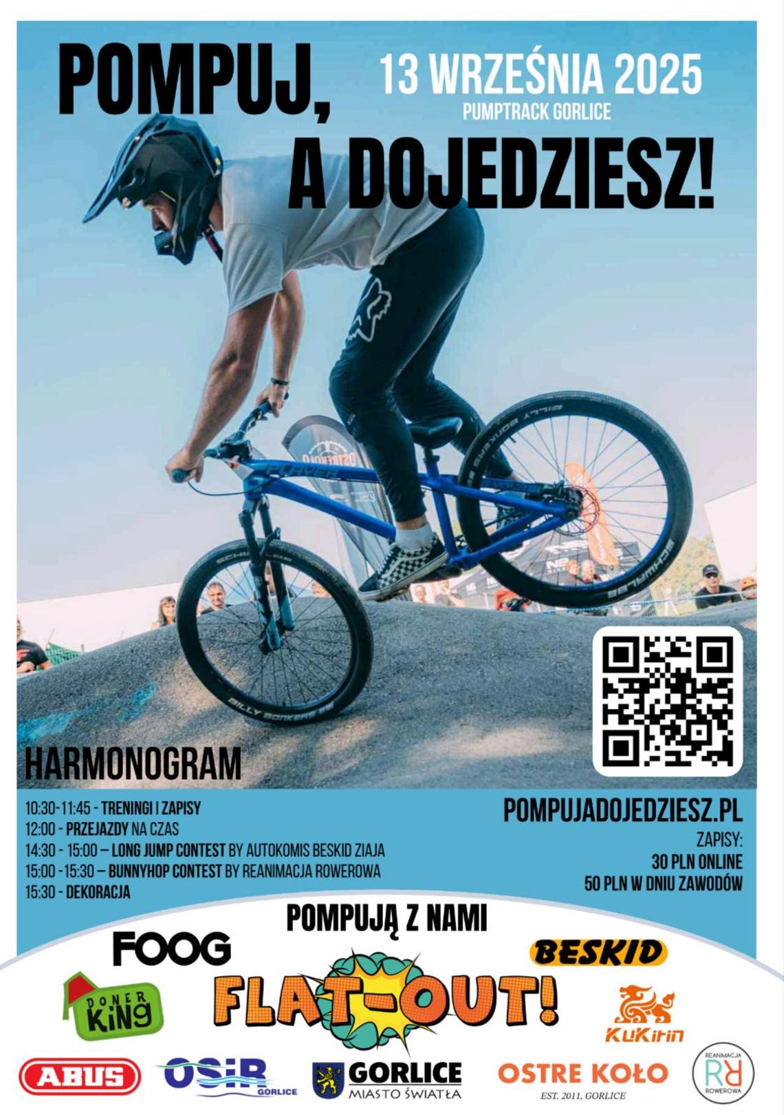 Zdjęcie przedstawia plakat promujący wydarzenie III edycję zawodów pt. Pompuj, a dojedziesz