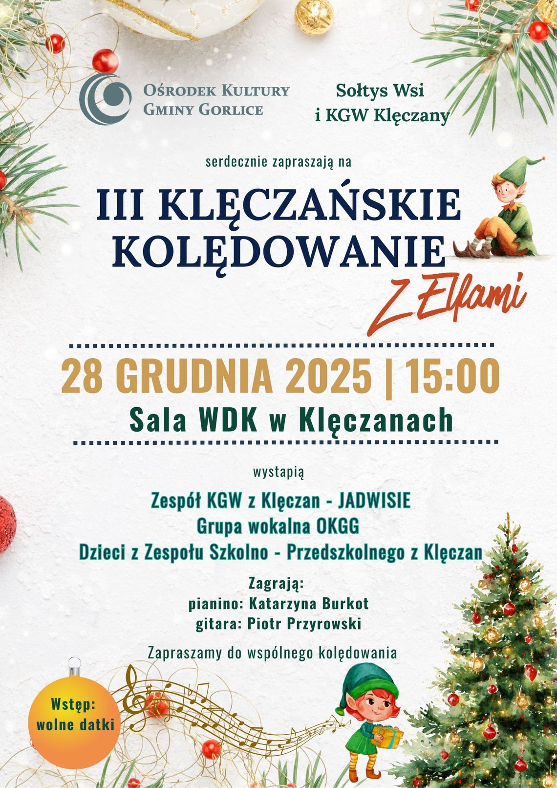plakat zapowiadający wydarzenie - III Klęczańskie kolędowanie