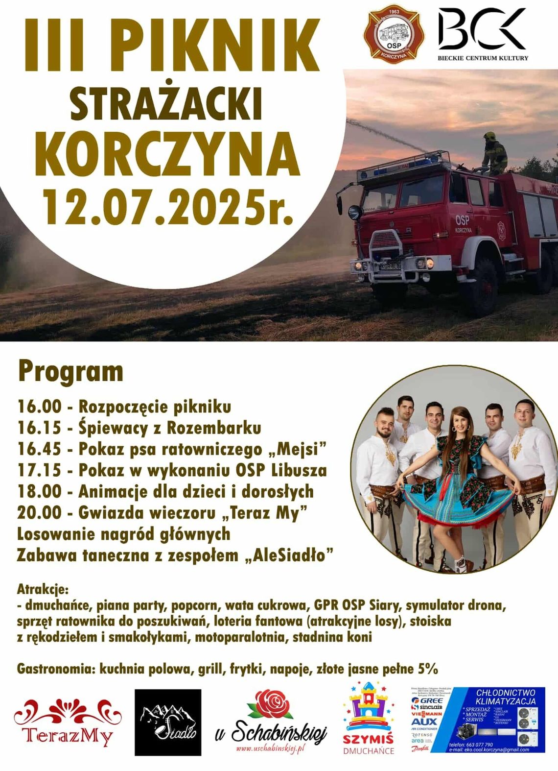 Plakat zapowiadający III Piknik Strażacki w Korczynie