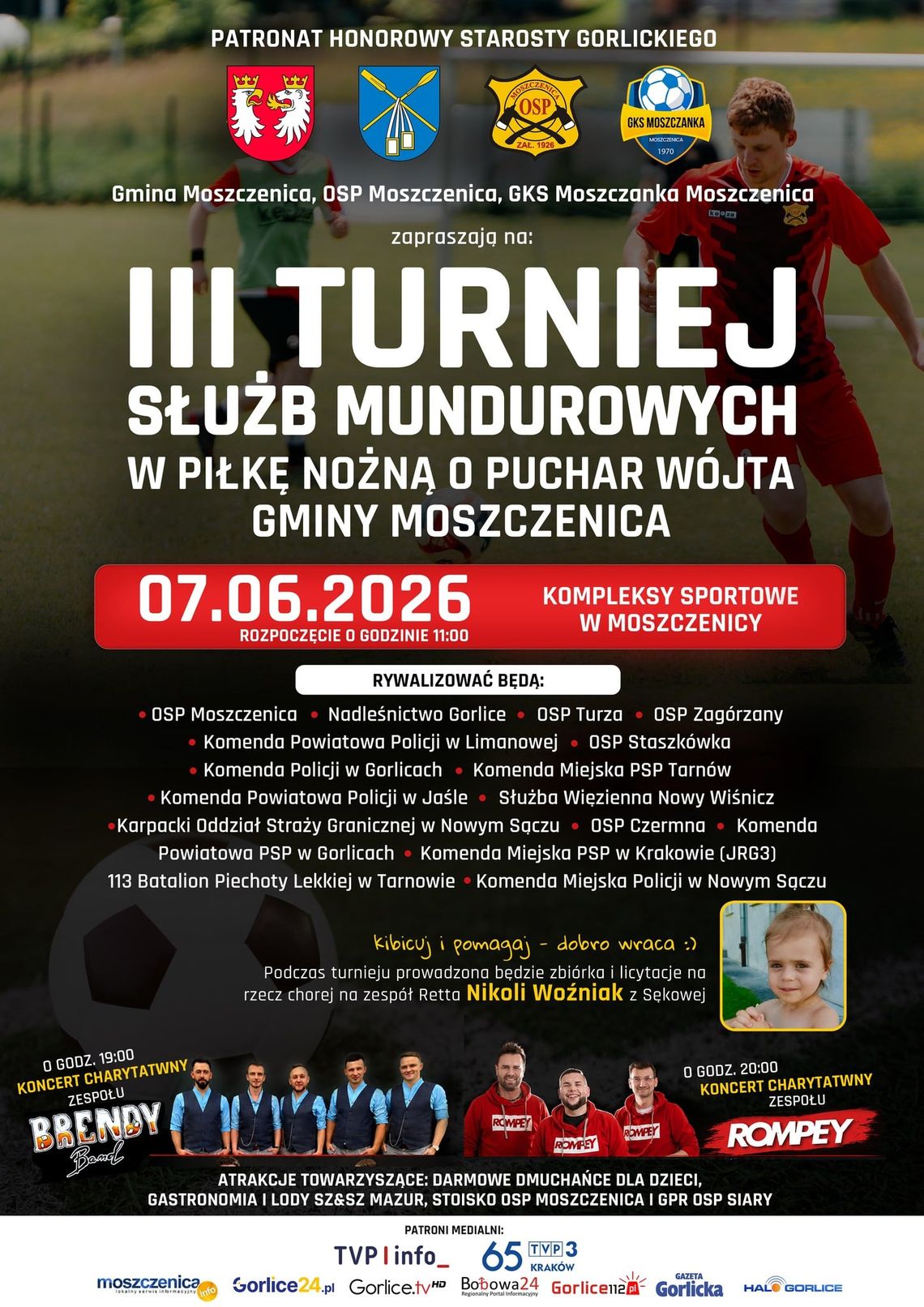 III Turniej Służb Mundurowych w piłkę nożną o Puchar Wójta Gminy Moszczenica | zapowiedzi wydarzeń - halogorlice.info zdjęcie przedstawia plakat promujący wydarzenie - III Turniej Służb Mundurowych w piłkę nożną o Puchar Wójta Gminy Moszczenica
