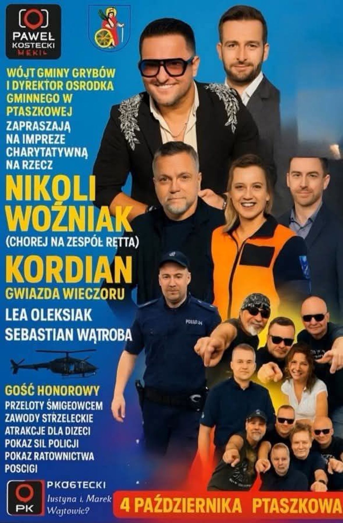 Plakat zapowiadający wydarzenie charytatywne dla Nikoli Wożniak w miejscowości Ptaszkowa