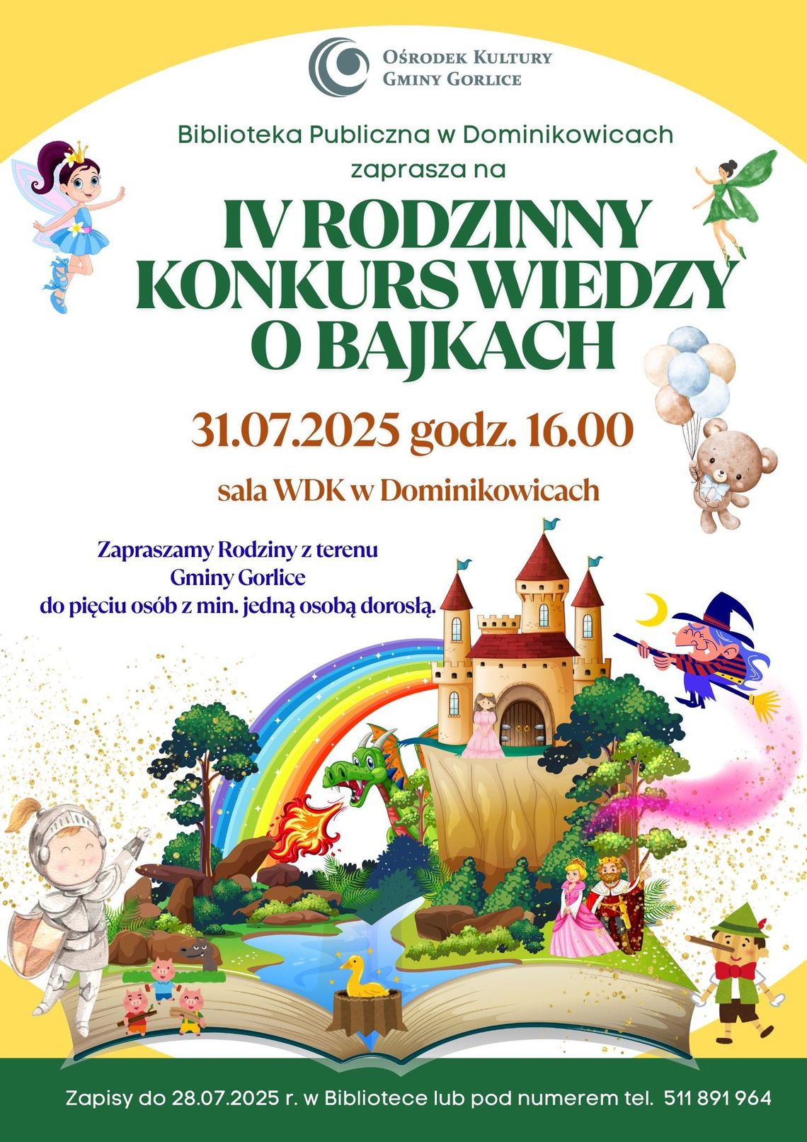 Plakat promujący IV Rodzinny Konkurs Wiedzy o Bajkach
