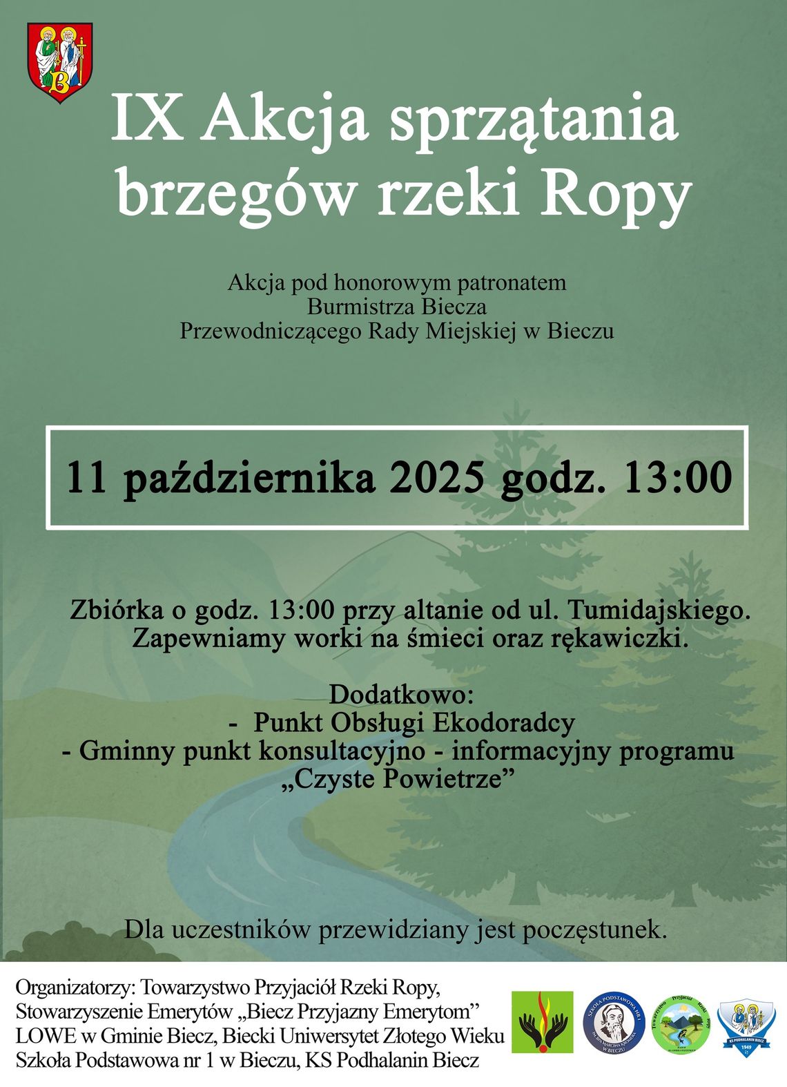 IX Akcja sprzątania brzegów rzeki Ropy w Bieczu | zapowiedzi wydarzeń - halogorlice.info Plakat zapowiadający wydarzenie IX Akcja sprzątania brzegów rzeki Ropy w Bieczu