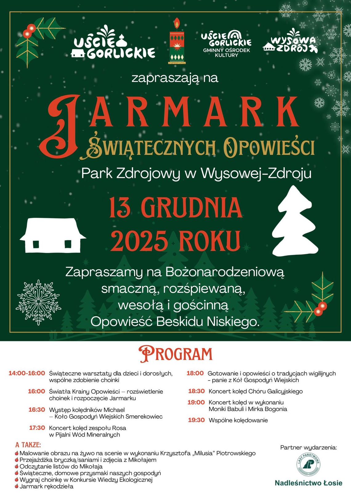 Plakat zapowiadający wydarzenie Jarmark świątecznych opowieści w Wysowej Zdrój