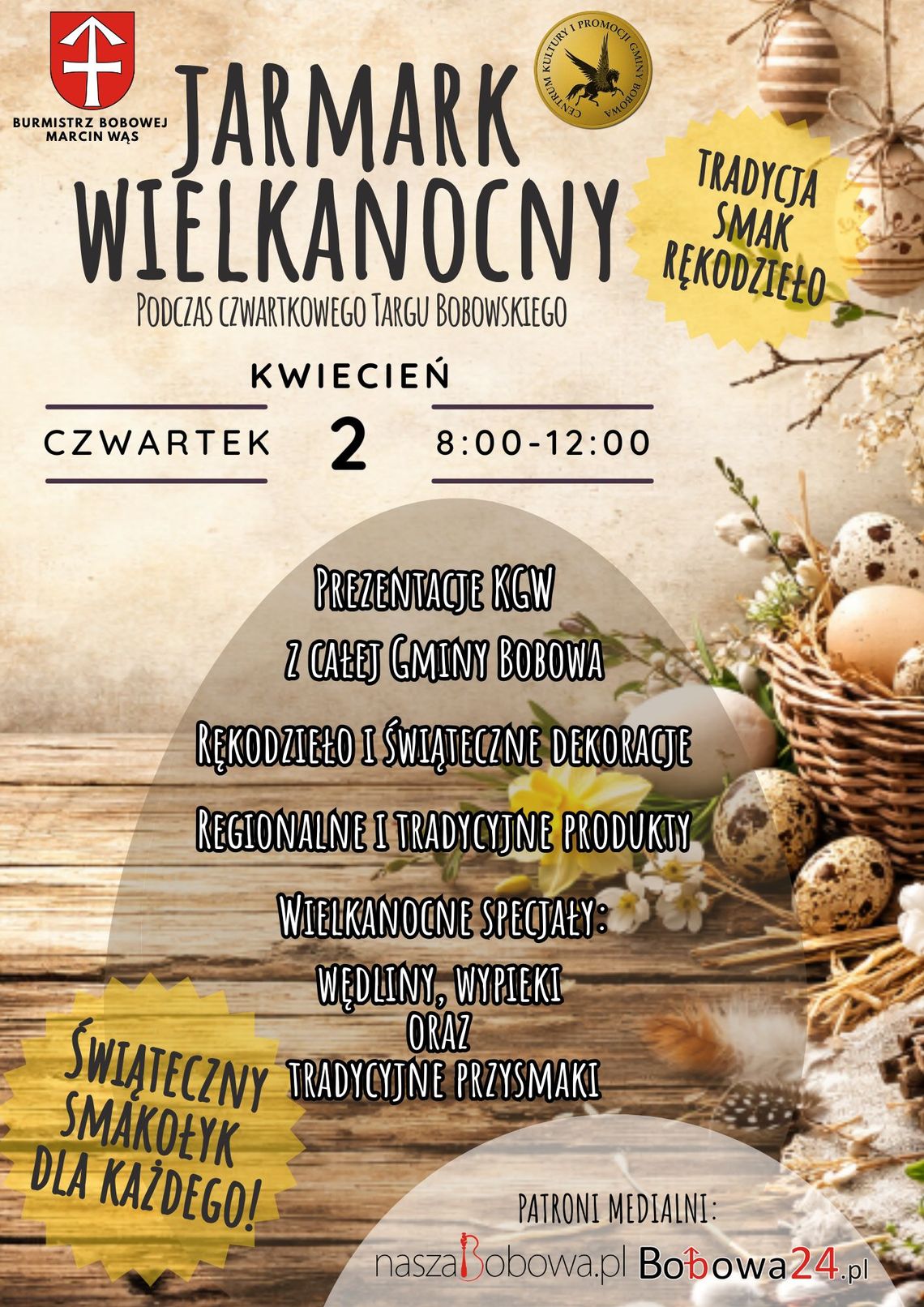 Plakat zapowiadający wydarzenie - Jarmark Wielkanocny w Bobowej
