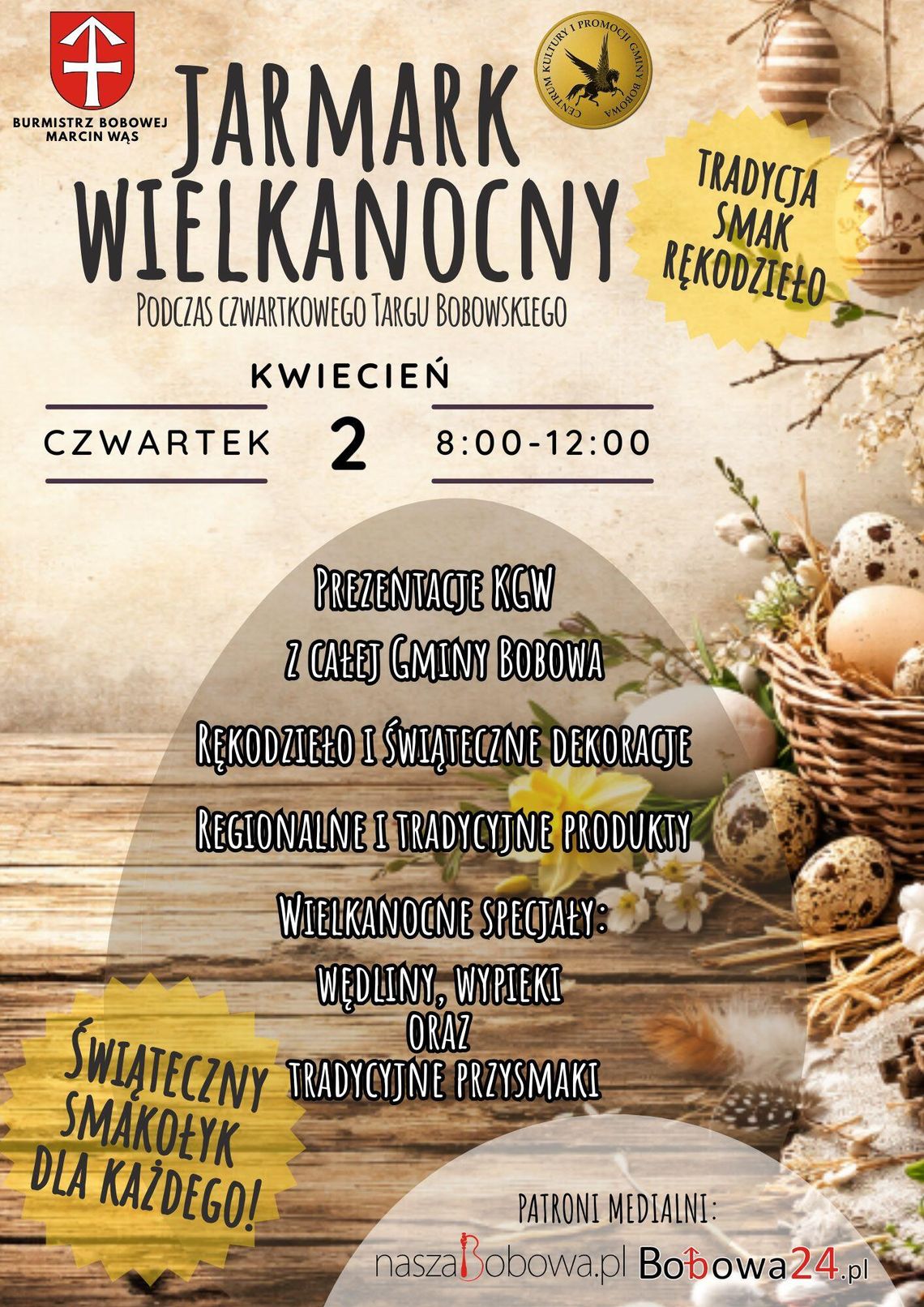 plakat zapowiadający wydarzenie - Jarmark Wielkanocny w Bobowej
