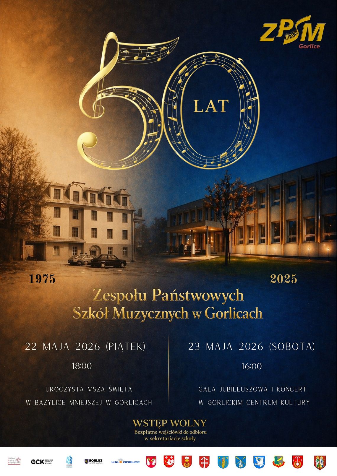 plakat zapowiadający wydarzenie - Jubileusz 50-lecia Zespołu Państwowych Szkół Muzycznych w Gorlicach