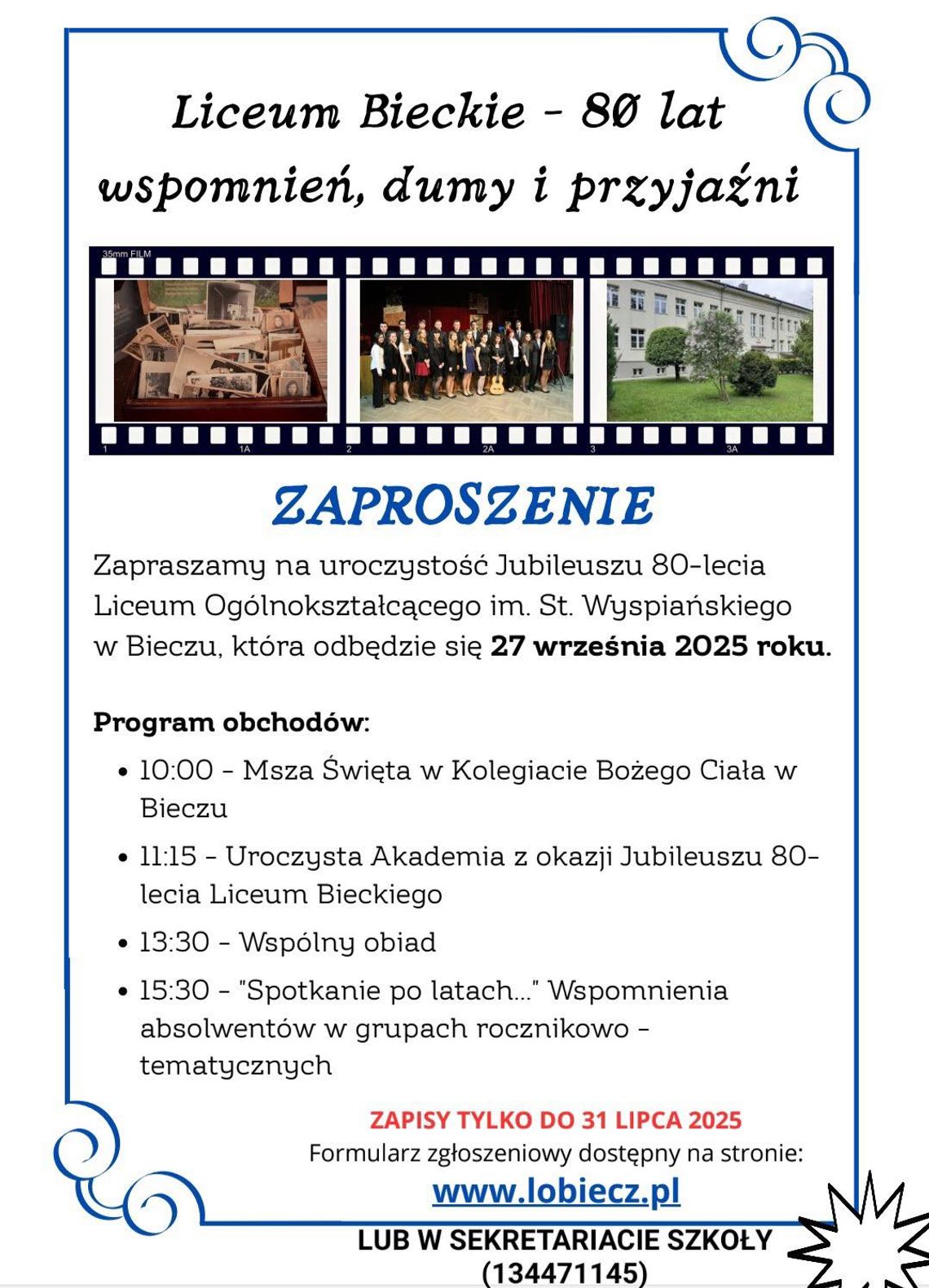 Zdjęcie przedstawia plakat promujący Jubileusz Liceum Bieckiego