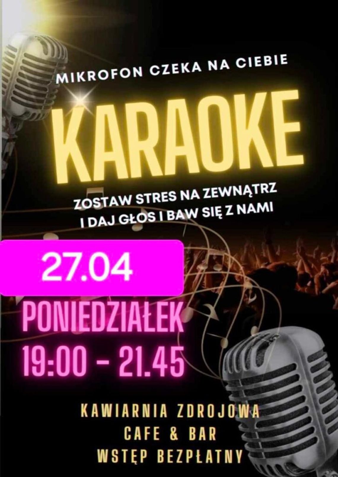 zdjęcie przedstawia plakat promujacy wydarzenie - Karaoke w Kawiarni Zdrojowej