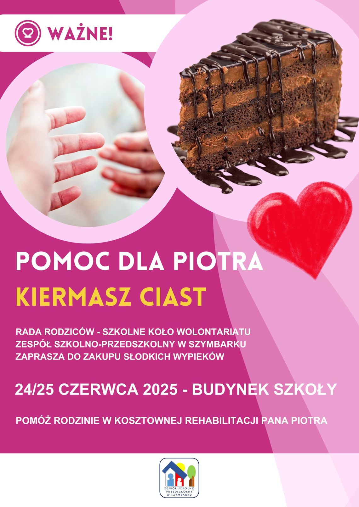 Kiermasz ciast i pomoc dla Piotra | halogorlice.info Plakat promujący wydarzenie Kiermasz ciast i pomoc dla Piotra