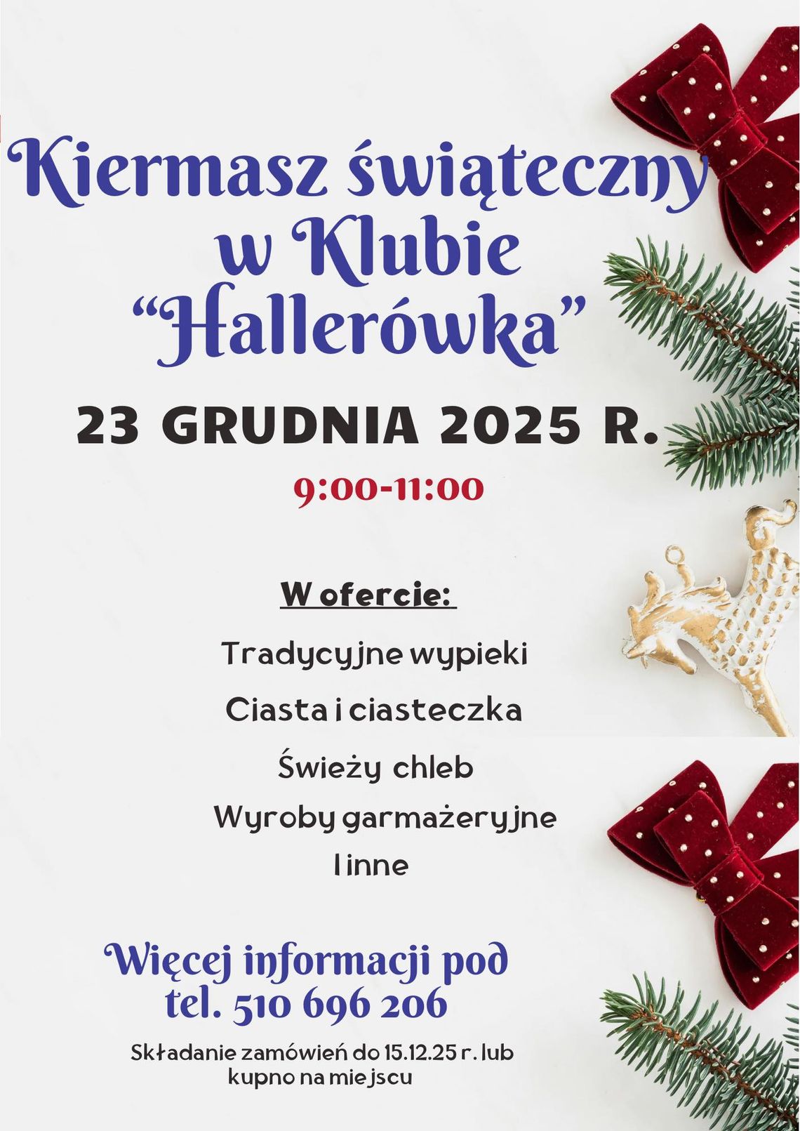 Kiermasz Świąteczny w klubie Hallerówka | zapowiedzi wydarzeń - halogorlice.info Plakat zapowiadający wydarzenie - Kiermasz Świąteczny w klubie Hallerówka