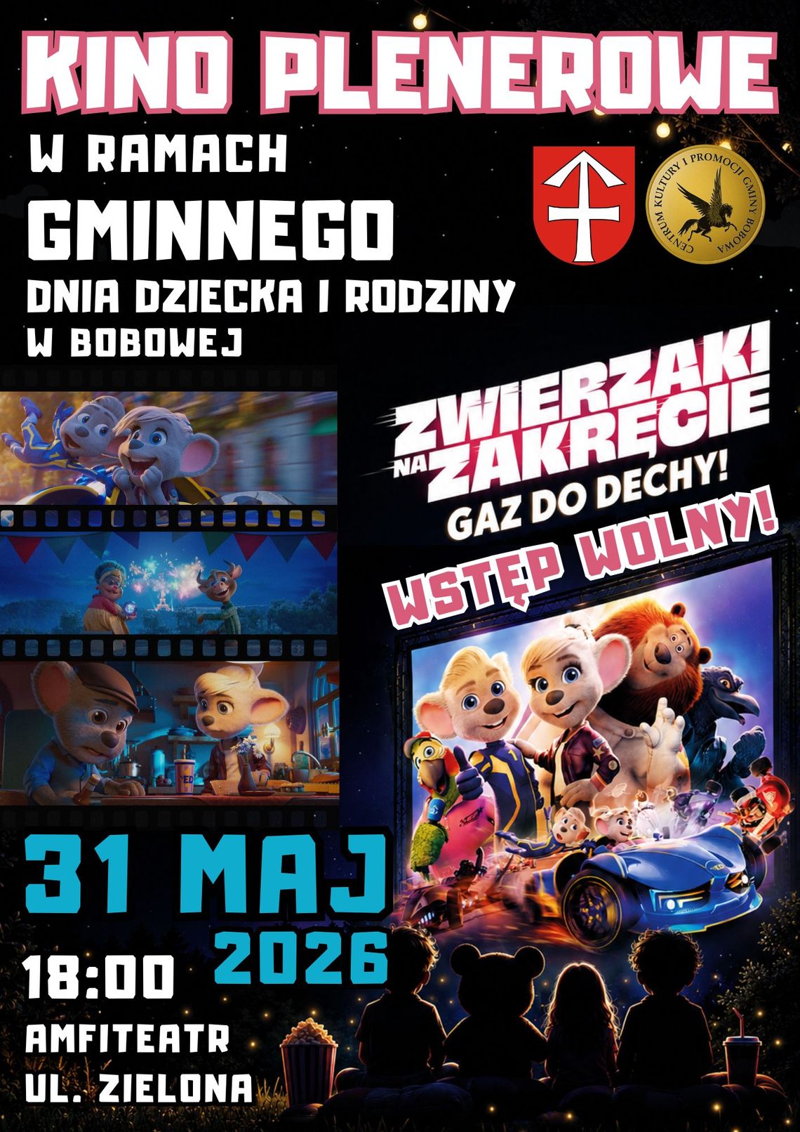 Kino plenerowe w Bobowej | zapowiedzi wydarzeń - halogorlice.info zdjęcie przedstawia plakat promujący wydarzenie - Kino plenerowe w Bobowej