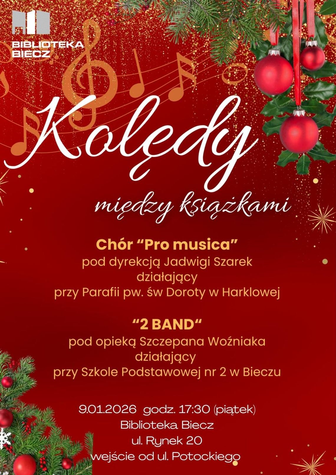 Kolędy między książkami | zapowiedzi wydarzeń - halogorlice.info plakat zapowiadający - Kolędy między książkami