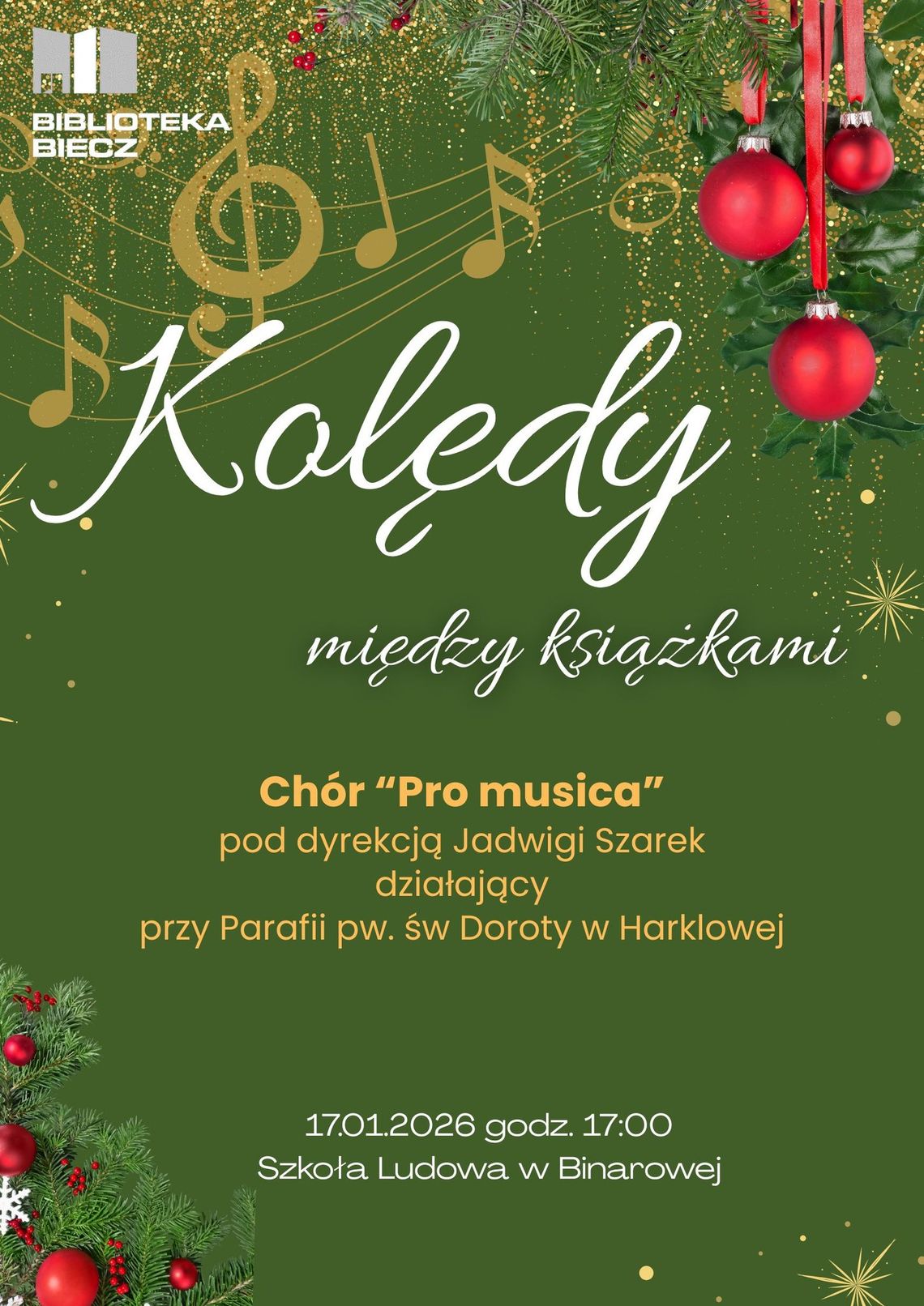 Kolędy między książkami | zapowiedzi wydarzeń - halogorlice.info plakat zapowiadający wydarzenie - Kolędy między książkami