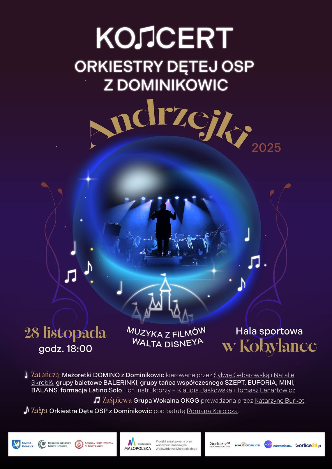 Koncert Andrzejkowy 2025 – Magia Muzyki Walta Disneya | zapowiedzi wydarzeń - halogorlice.info Plakat zapowiadający wydarzenie Koncert Andrzejkowy 2025 – Magia Muzyki Walta Disneya