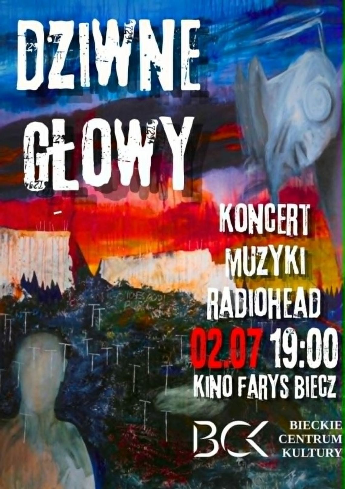 Zdjęcie przedstawia plakat zapowiadający wydarzenie -  Koncert „Dziwne Głowy”