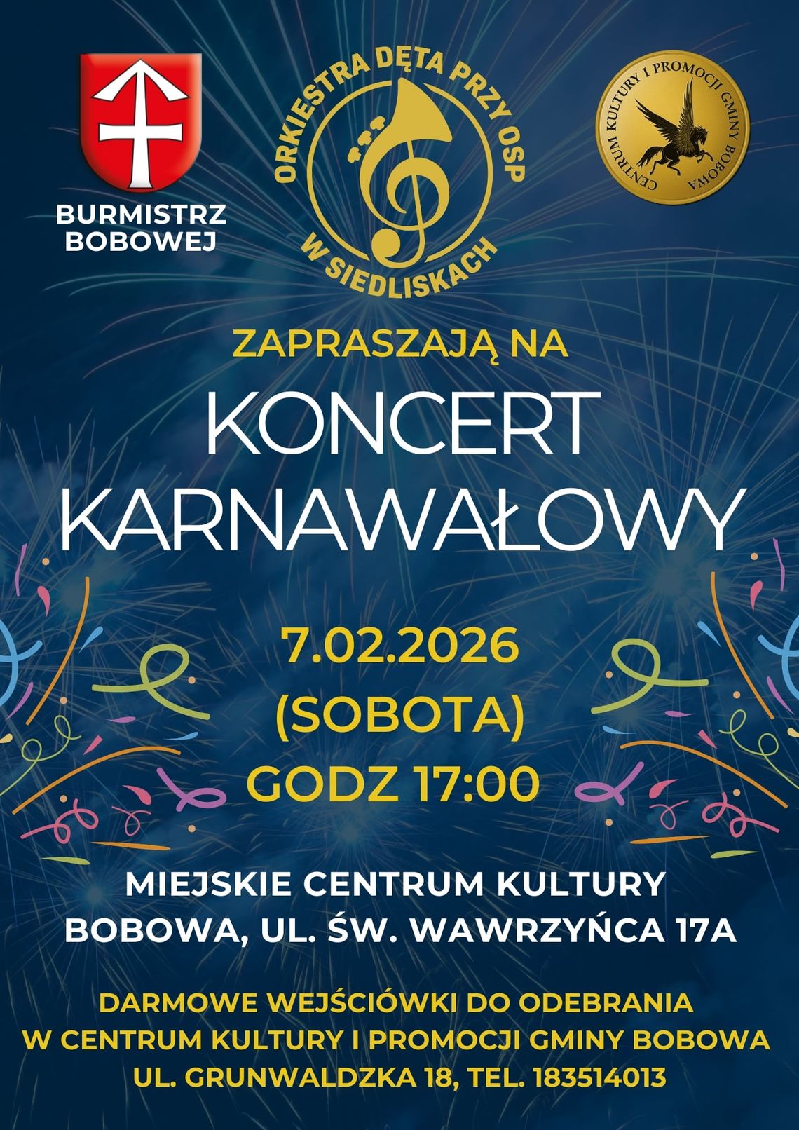 Plakat zapowiadający wydarzenie - Koncert Karnawałowy w Bobowej