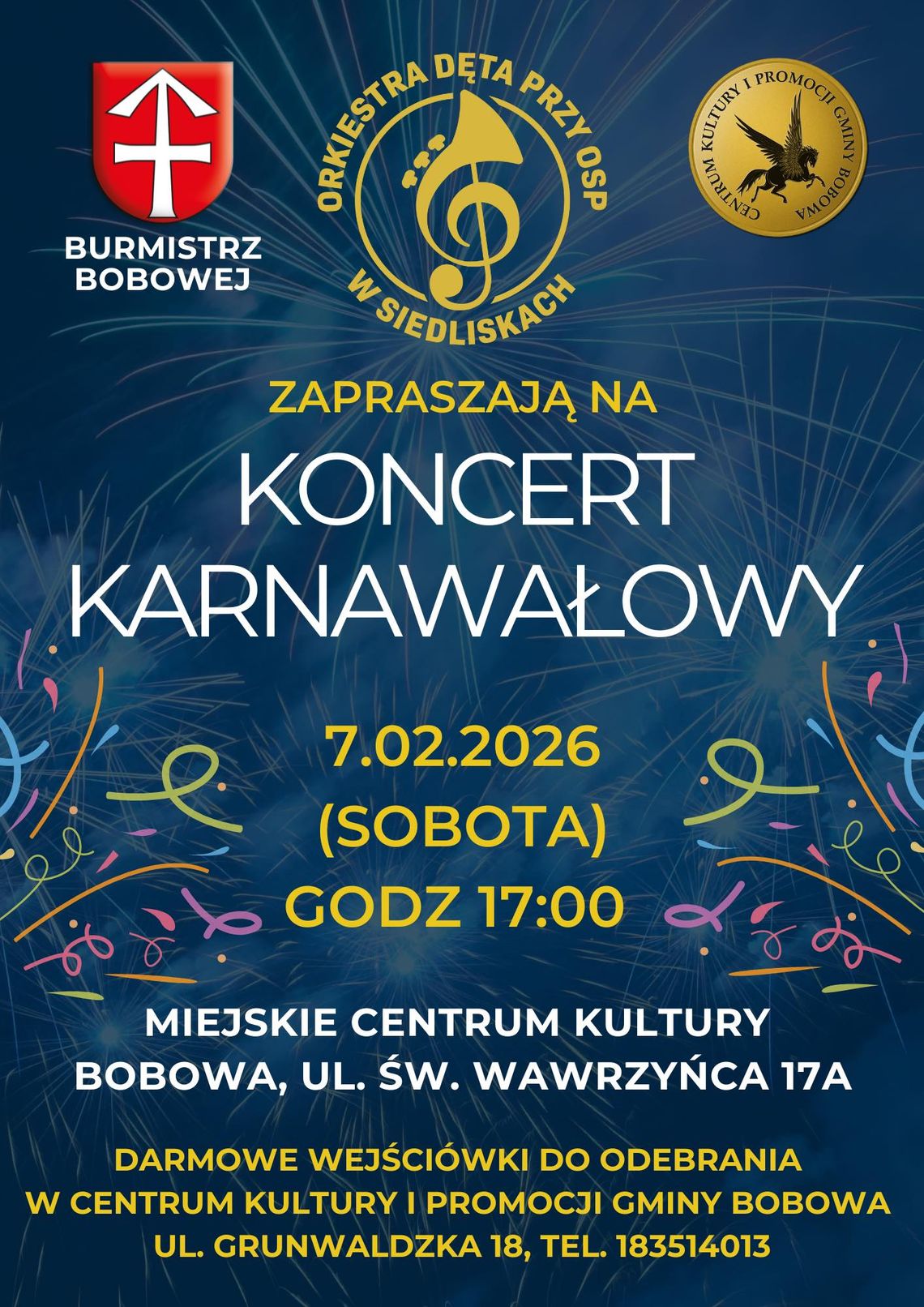 Koncert Karnawałowy w Bobowej | zapowiedzi wydarzeń - halogorlice.info Plakat zapowiadający wydarzenie - Koncert Karnawałowy w Bobowej