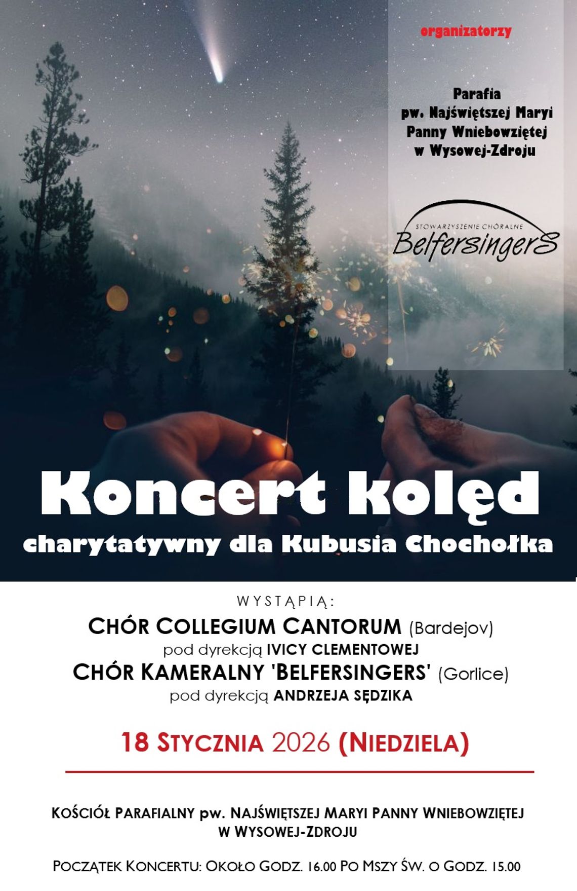 Plakat zapowiadający wydarzenie - Koncert kolęd charytatywny dla Kubusia Chochołka