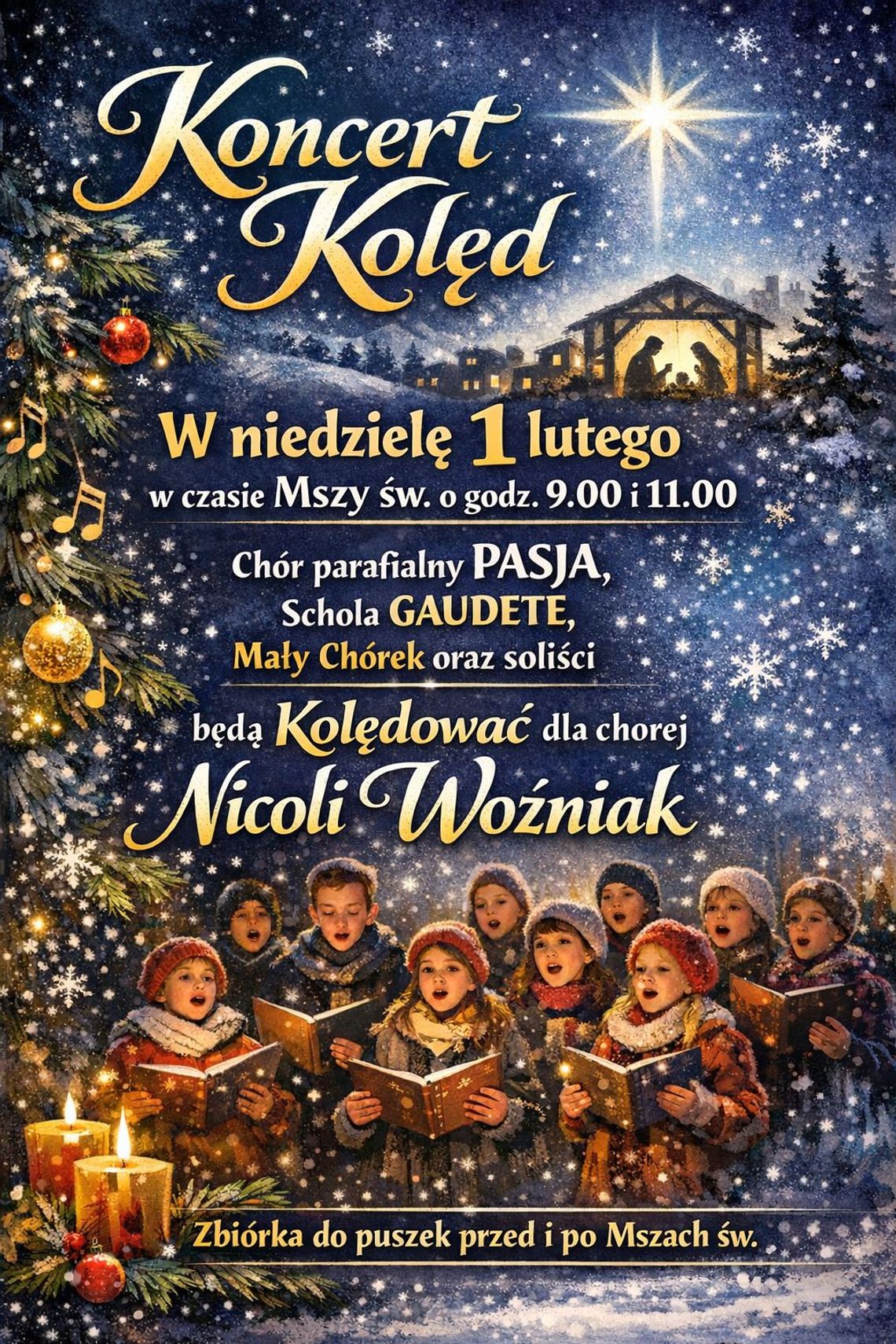 Koncert Kolęd – Kolędowanie dla Nikoli Woźniak | zapowiedzi wydarzeń - halogorlice.info Plakat zapowiadający wydarzenie - Koncert Kolęd – Kolędowanie dla Nikoli Woźniak