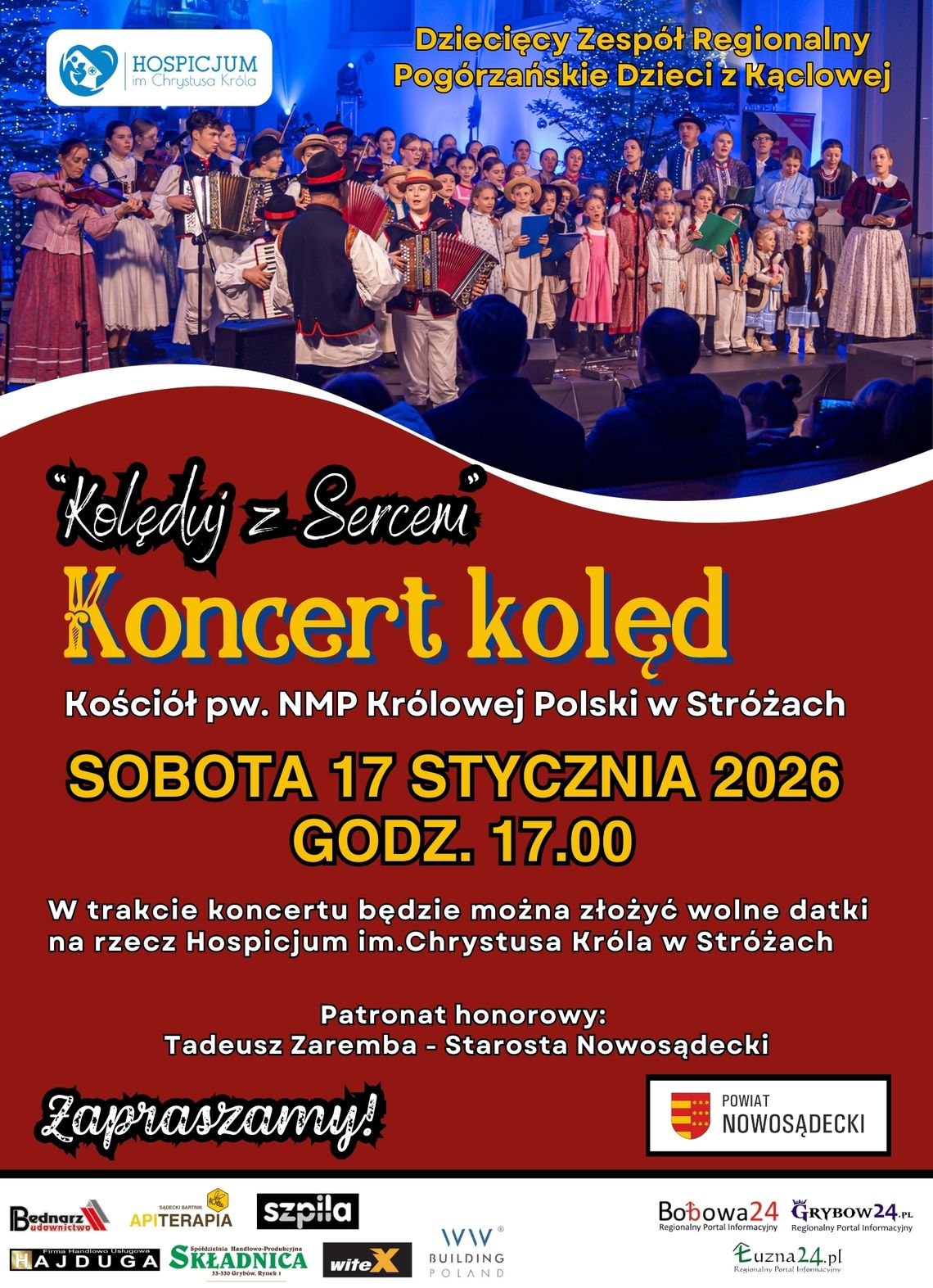 Plakat zapowiadający wydarzenie -   koncert kolęd „Kolęduj z Sercem”