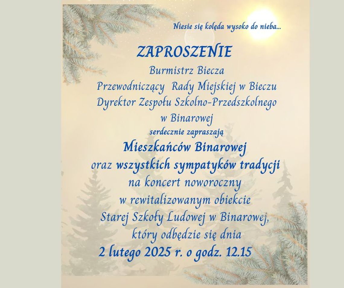 Koncert Noworoczny w Szkole Ludowej w Binarowej | zapowiedzi imprez – halogorlice.info