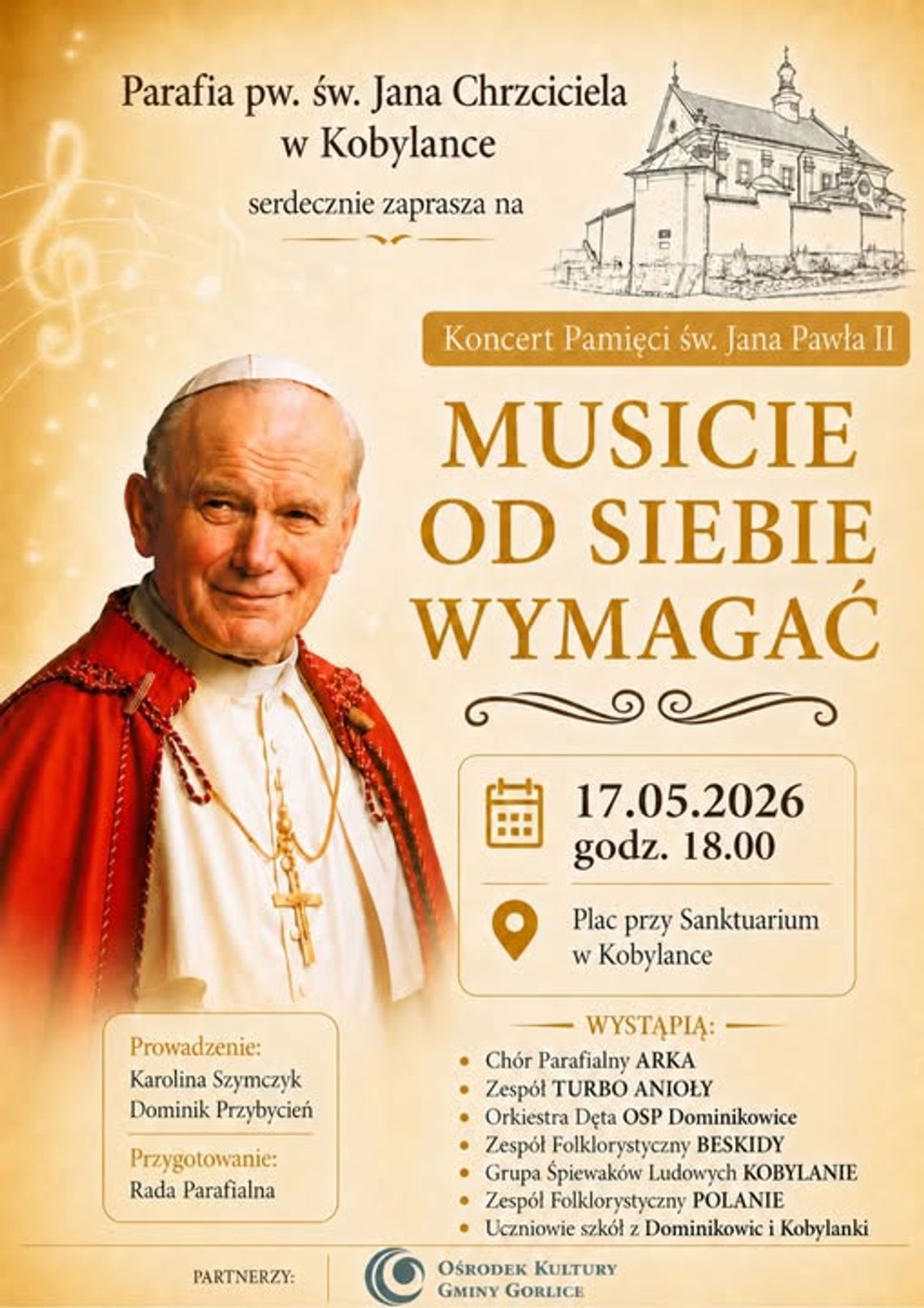 plakat zapowiadający wydarzenie - Koncert Pamięci św. Jana Pawła II „Musicie od siebie wymagać”