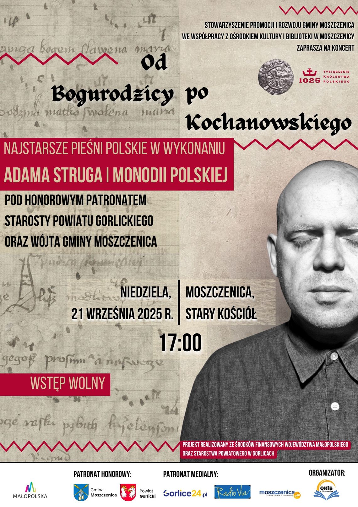 Zdjęcie przedstawia plakat promujący wydarzenie Koncert pt. Od Bogurodzicy do Kochanowskiego
