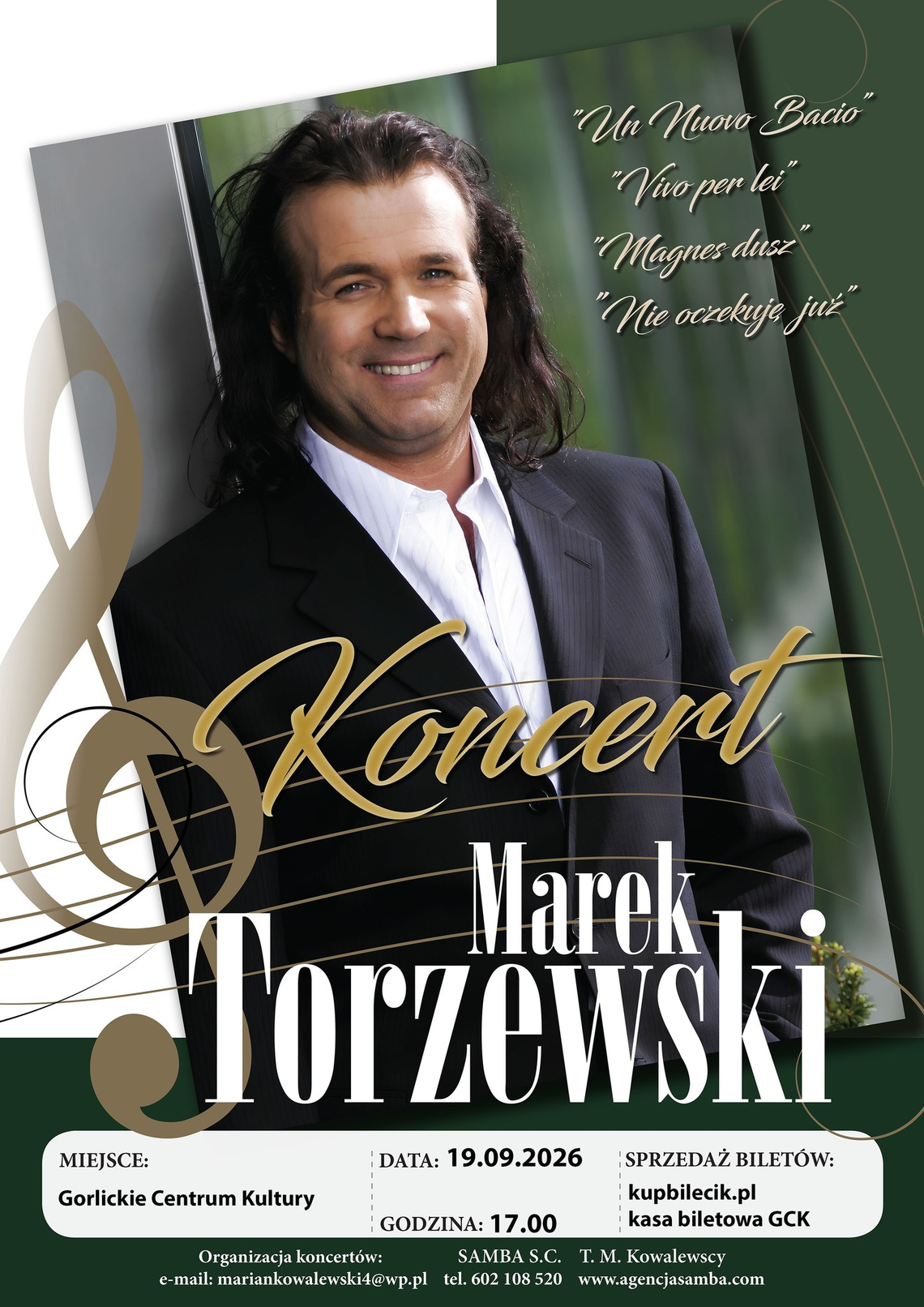 Koncert tenora Marka Torzewskiego | zapowiedzi wydarzeń - halogorlice.info zdjęcie przedstawia plakat promujący wydarzenie - Koncert tenora Marka Torzewskiego w Gorlickim Centrum Kultury