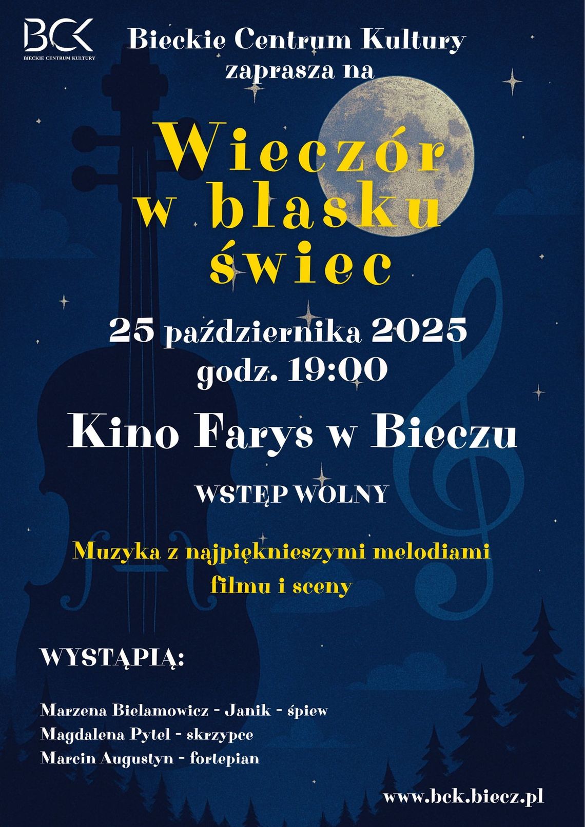 zdjęcie przedstawia plakat promujący wydarzenie, Koncert - Wieczór w blasku świec