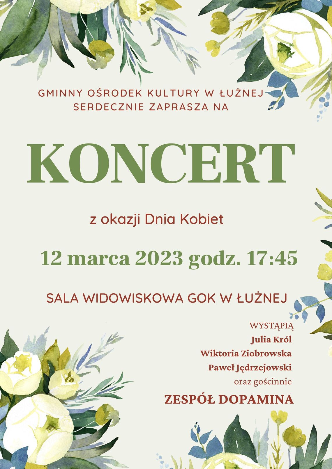 Koncert z okazji Dnia Kobiet – GOK Łużna | halogorlice.info
