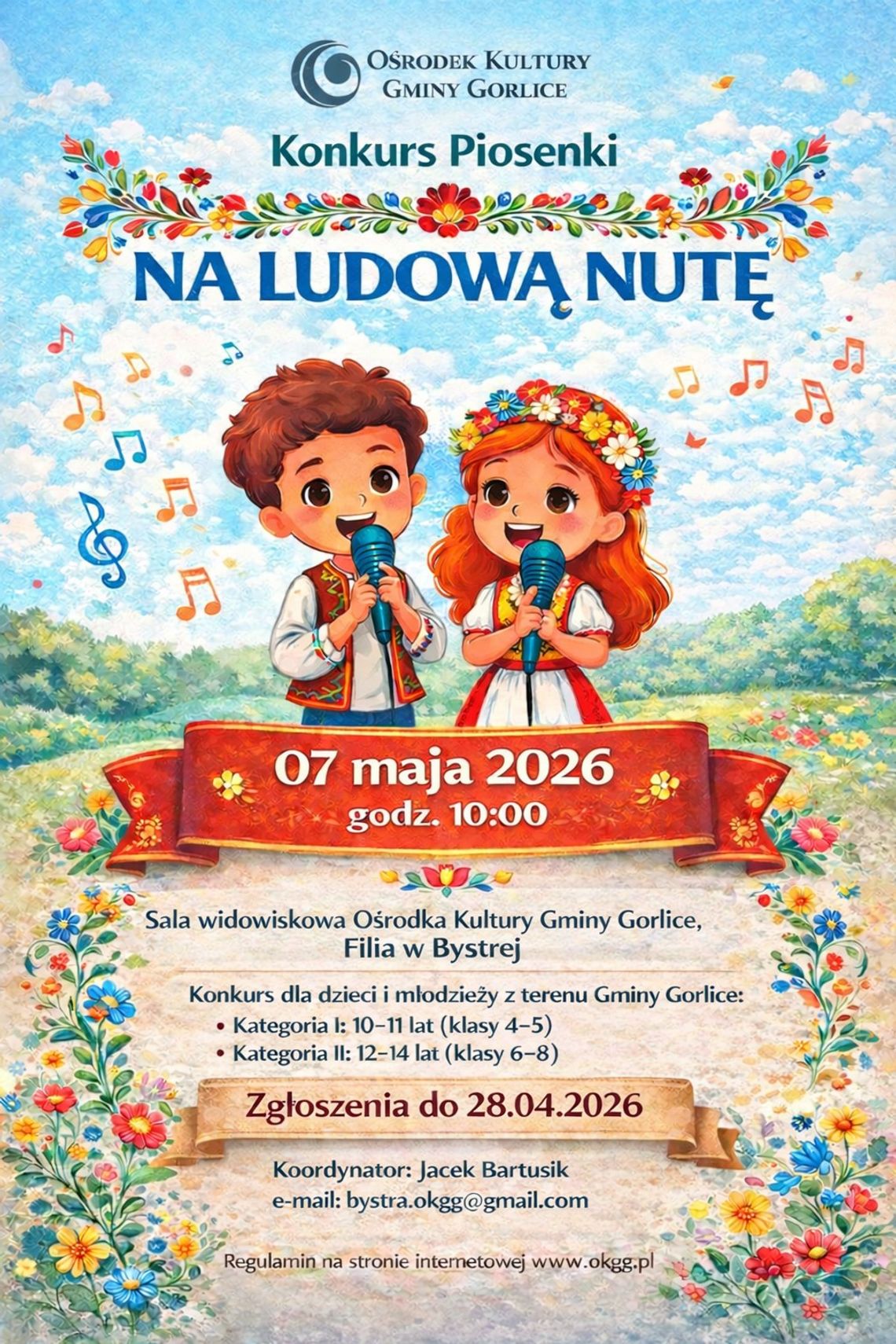 zdjęcie przedstawia plakat promujacy wydarzenie - Konkurs Piosenki „Na ludową nutę”