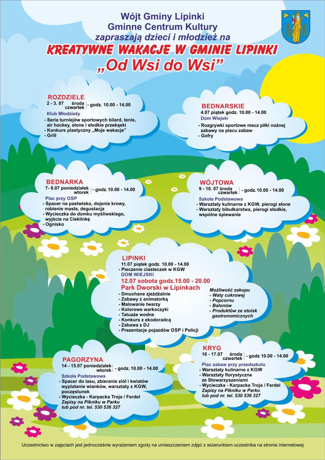 Plakat zapowiadający Kreatywne wakacje w gminie Lipinki