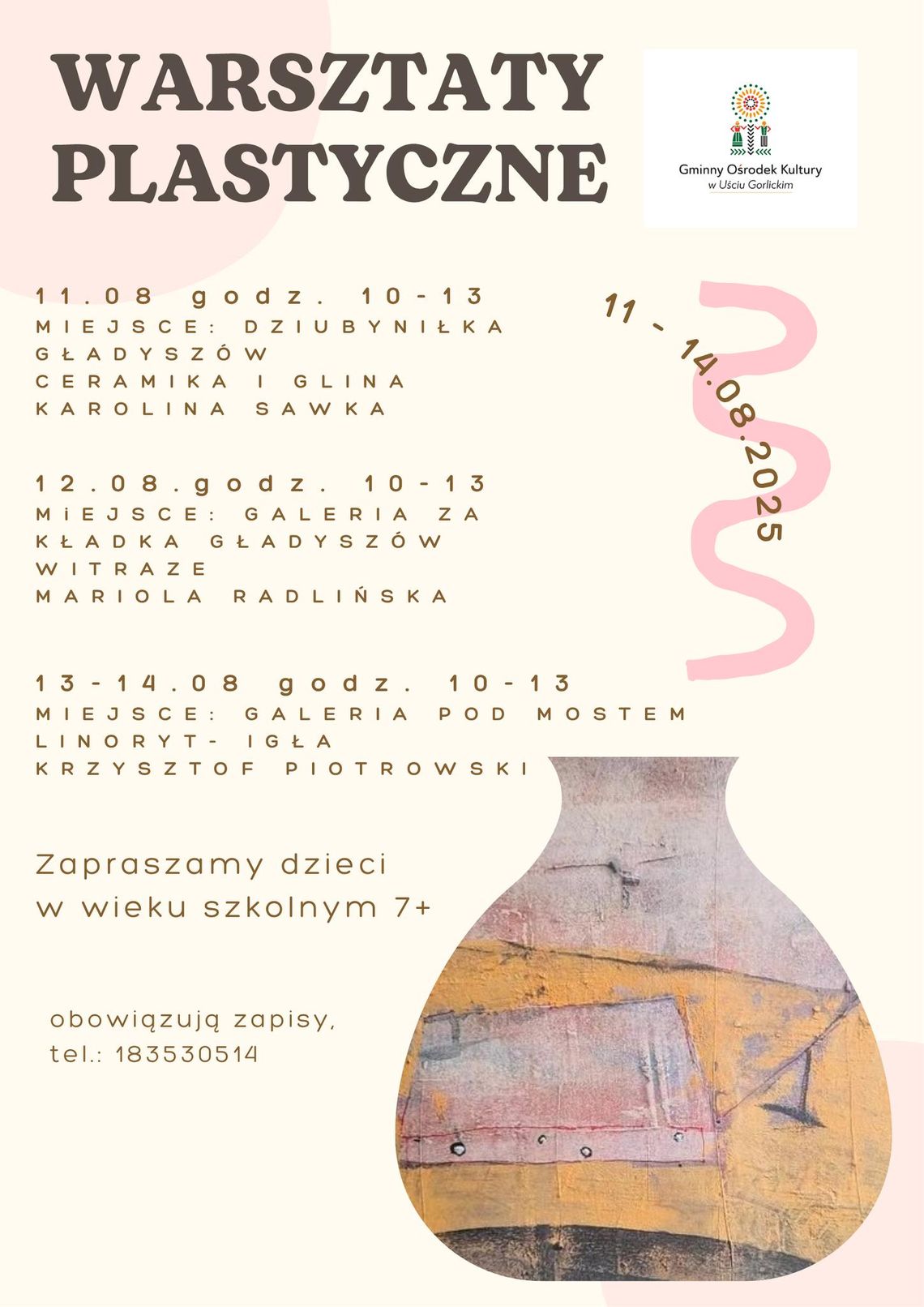 Zdjęcie przedstawia plakat promujący Kreatywne warsztaty plastyczne w Gładyszowie
