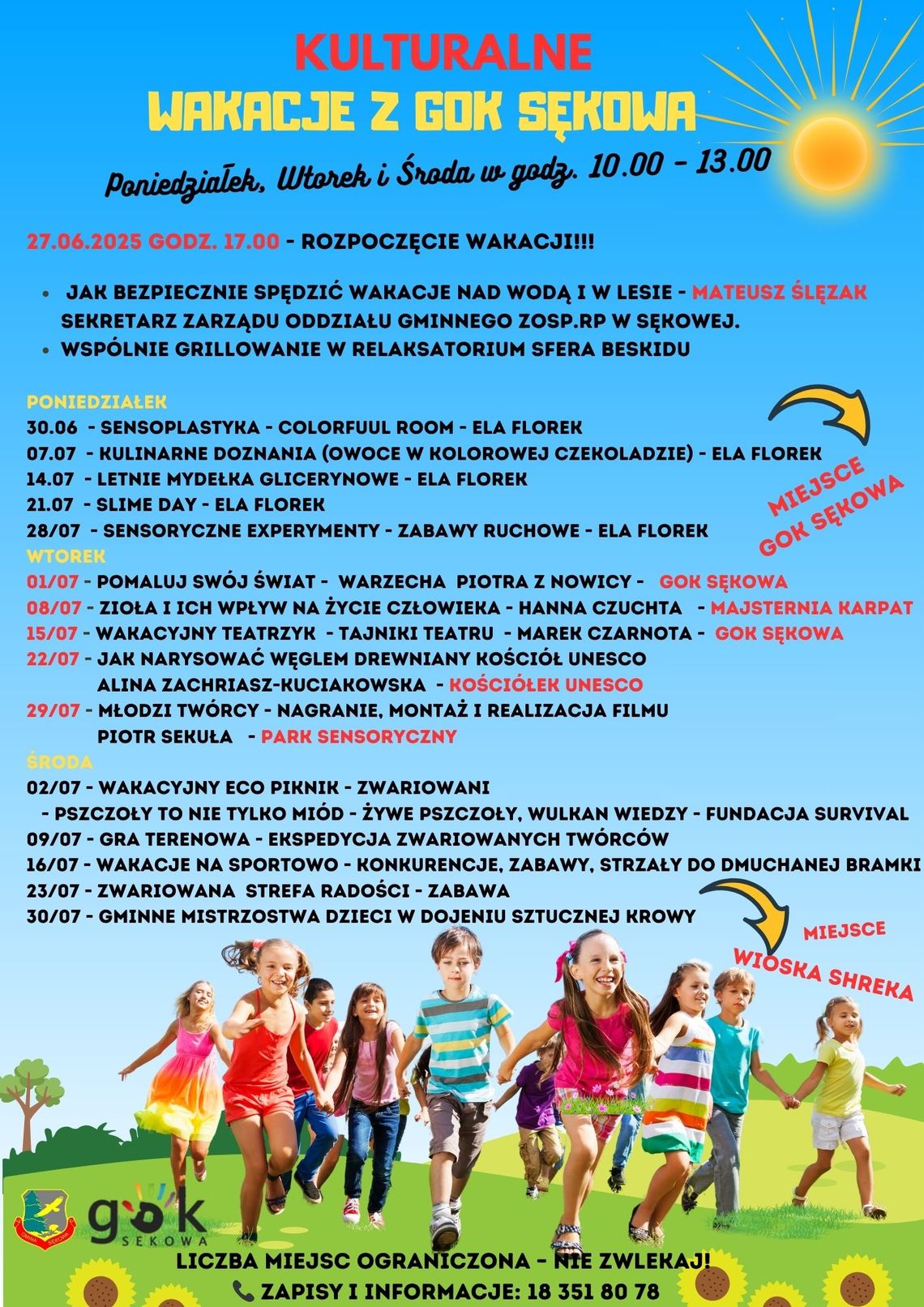 Kulturalne wakacje z GOK Sękowa | halogorlice.info Plakat zapowiadający wydarzenie Kulturalne wakacje z GOK Sękowa