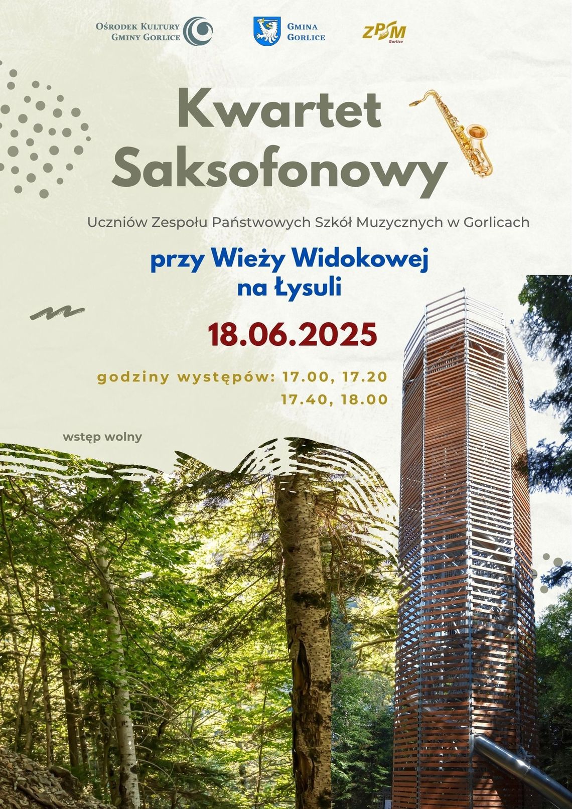 Kwartet saksofonowy na Łysuli | halogorlice.info Plakat zapowiadający wydarzenie Kwartet saksofonowy na Łysuli