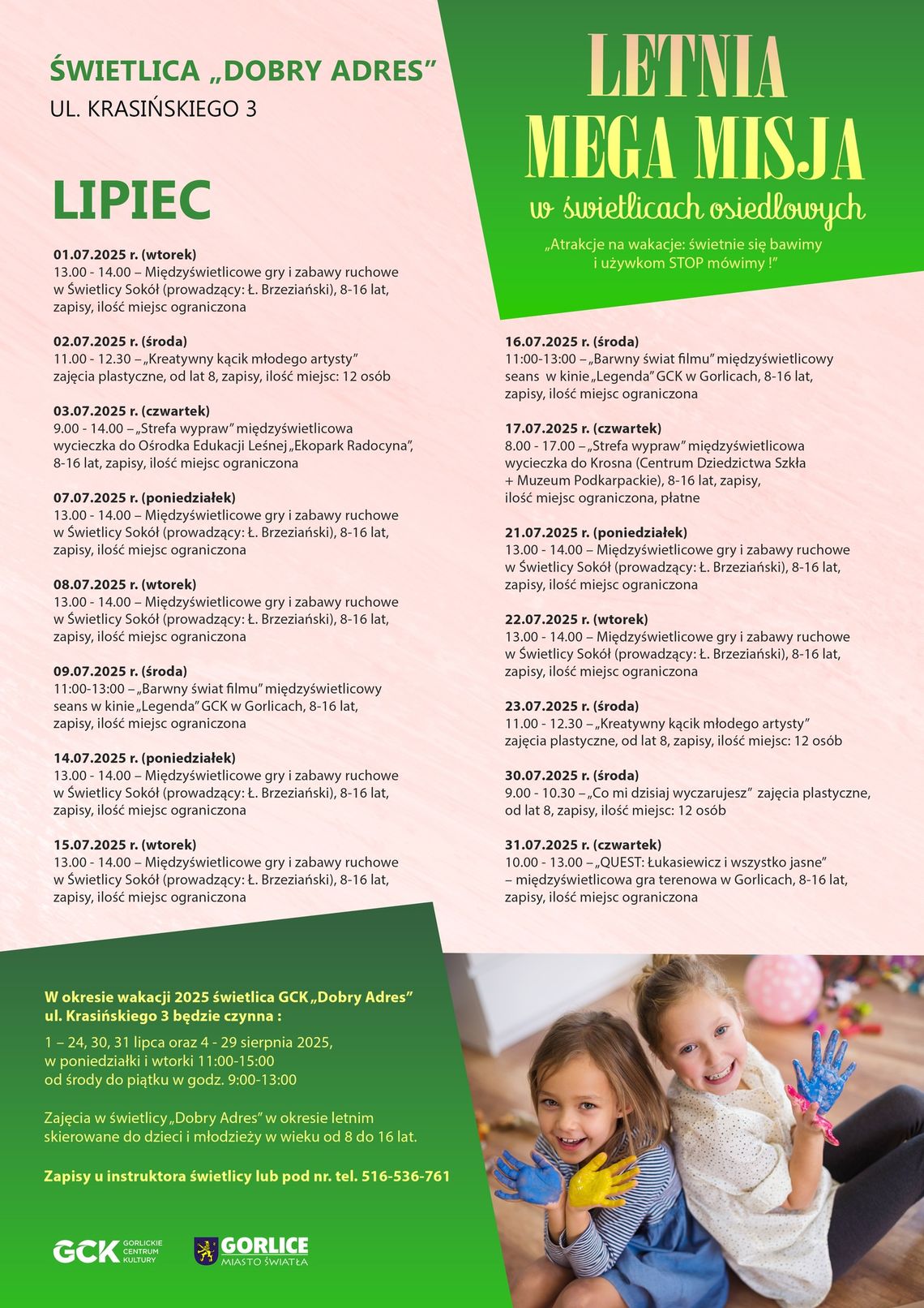 Plakat zapowiadający Letnia Mega Misja w Świetlicy Dobry Adres