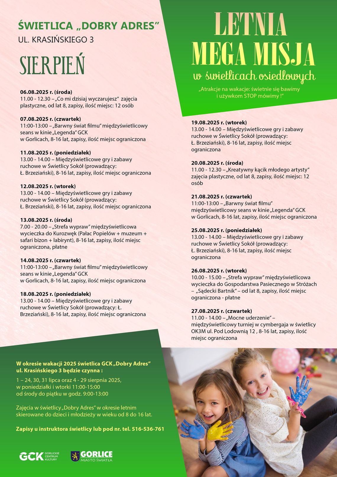 Plakat zapowiadający wydarzenie Letnia Mega Misja w Świetlicy Dobry Adres