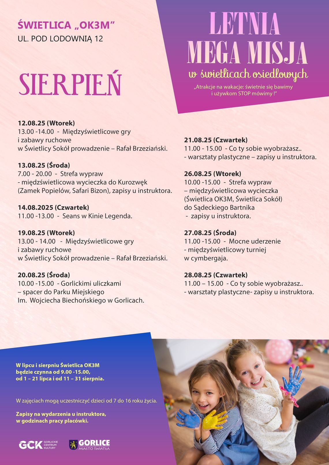 Plakat zapowiadający wydarzenie Letnia Mega Misja w Świetlicy OK3M