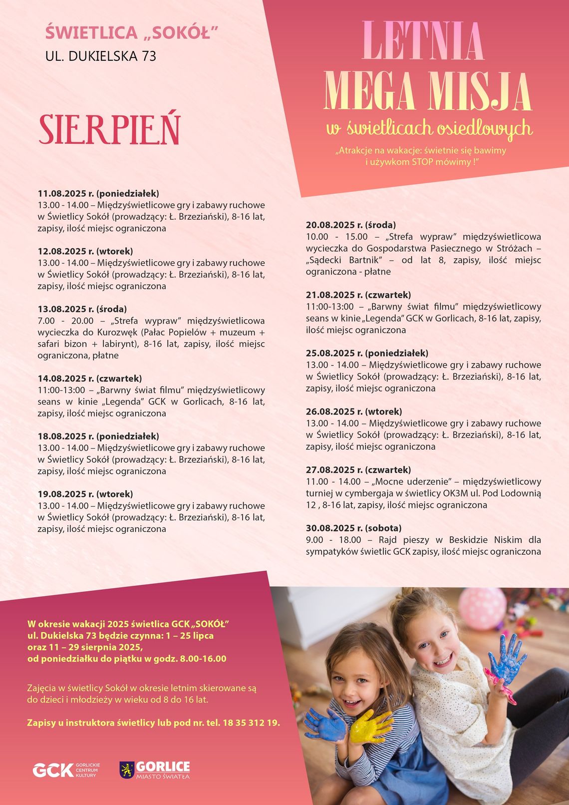Plakat zapowiadający wydarzenie Letnia Mega Misja w Świetlicy Sokół