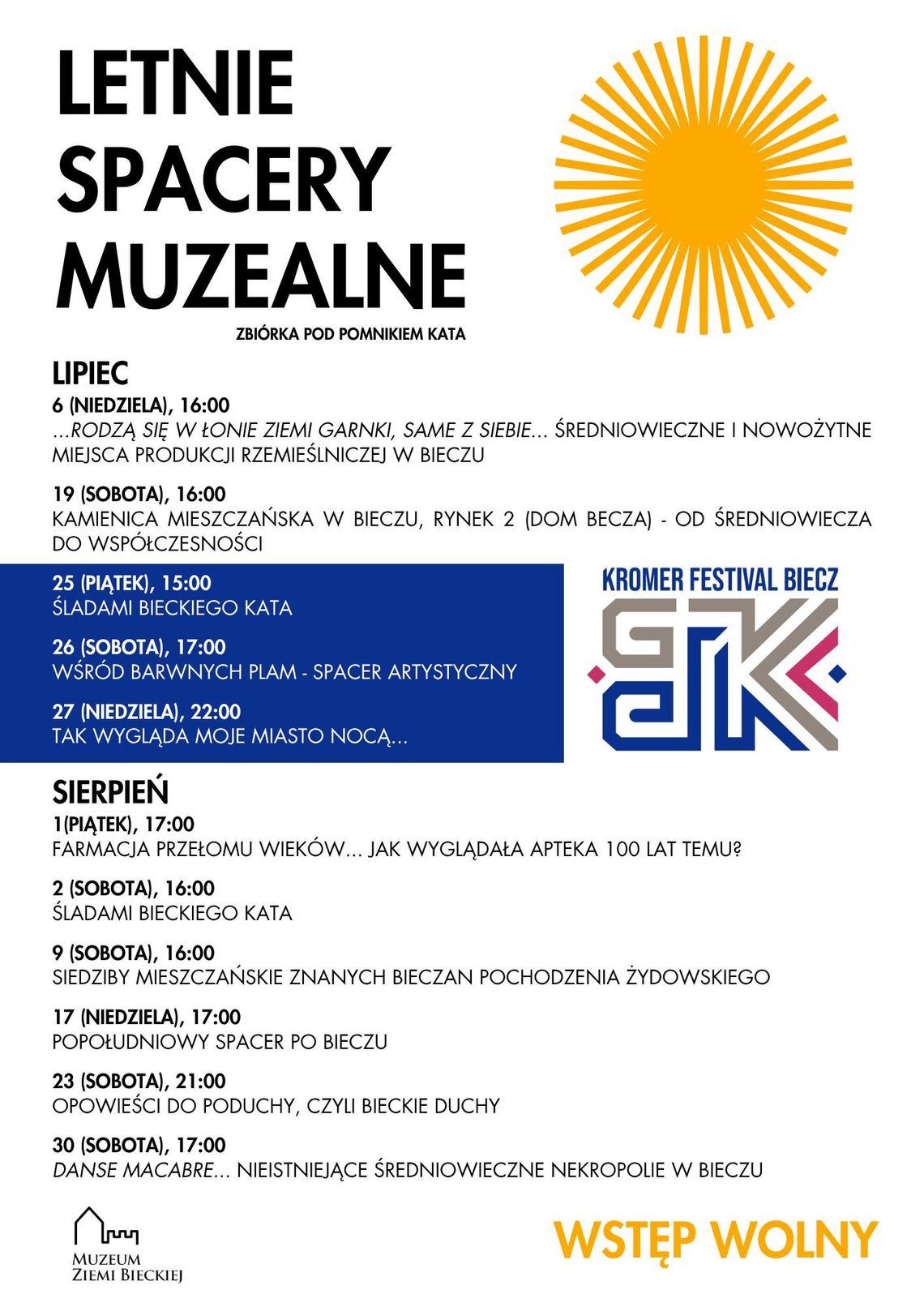 Letnie spacery muzealne w Bieczu | halogorlice.info Plakat zapowiadający Letnie spacery muzealne w Bieczu