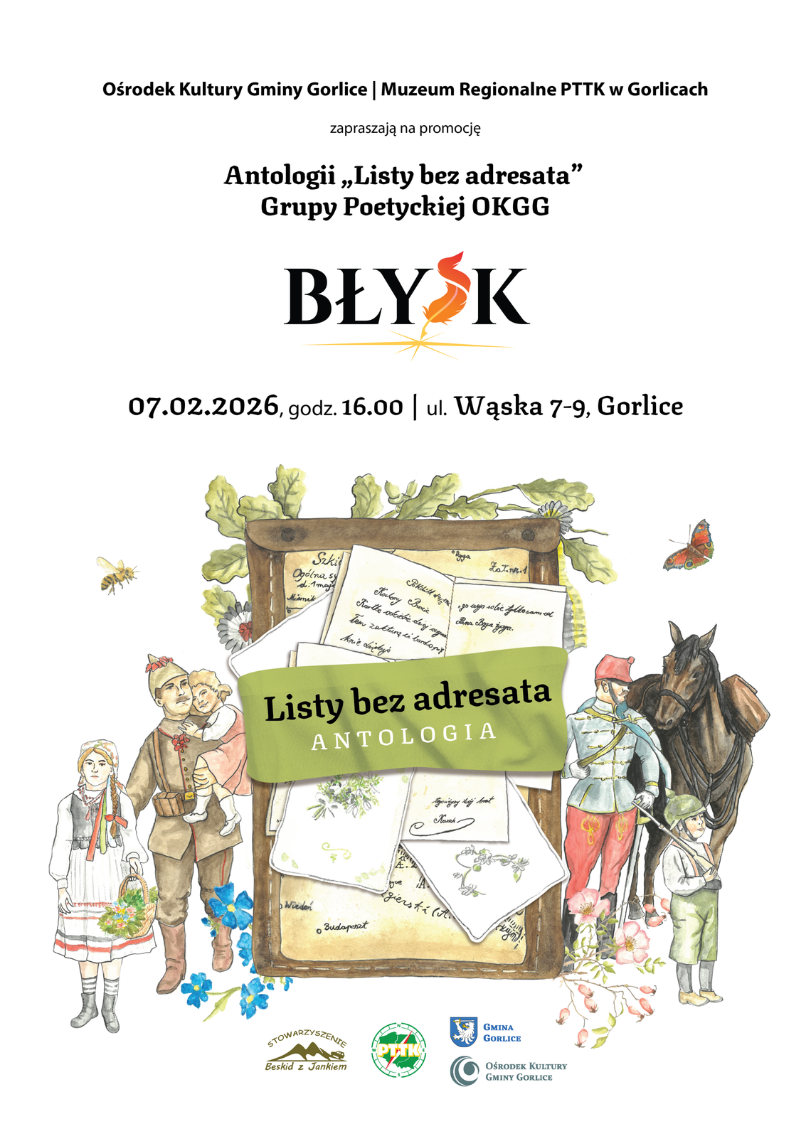plakat zapowiadający wydarzenie - Listy bez adresata w gorlickim muzeum