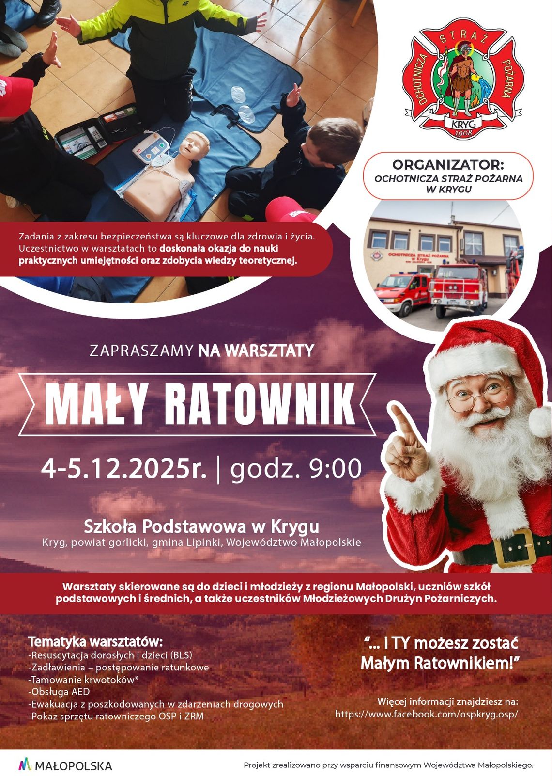 Mały ratownik w OSP Kryg | zapowiedzi wydarzeń - halogorlice.info Plakat zapowiadający wydarzenie mały ratownik w OSP Kryg