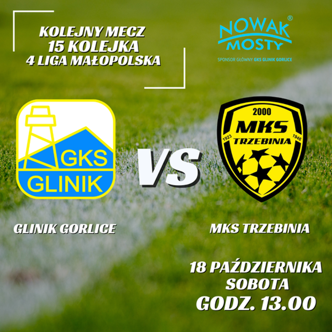 Zdjęcie przedstawia plakat promujący wydarzenie Mecz GKS Glinik Gorlice – MKS Trzebinia