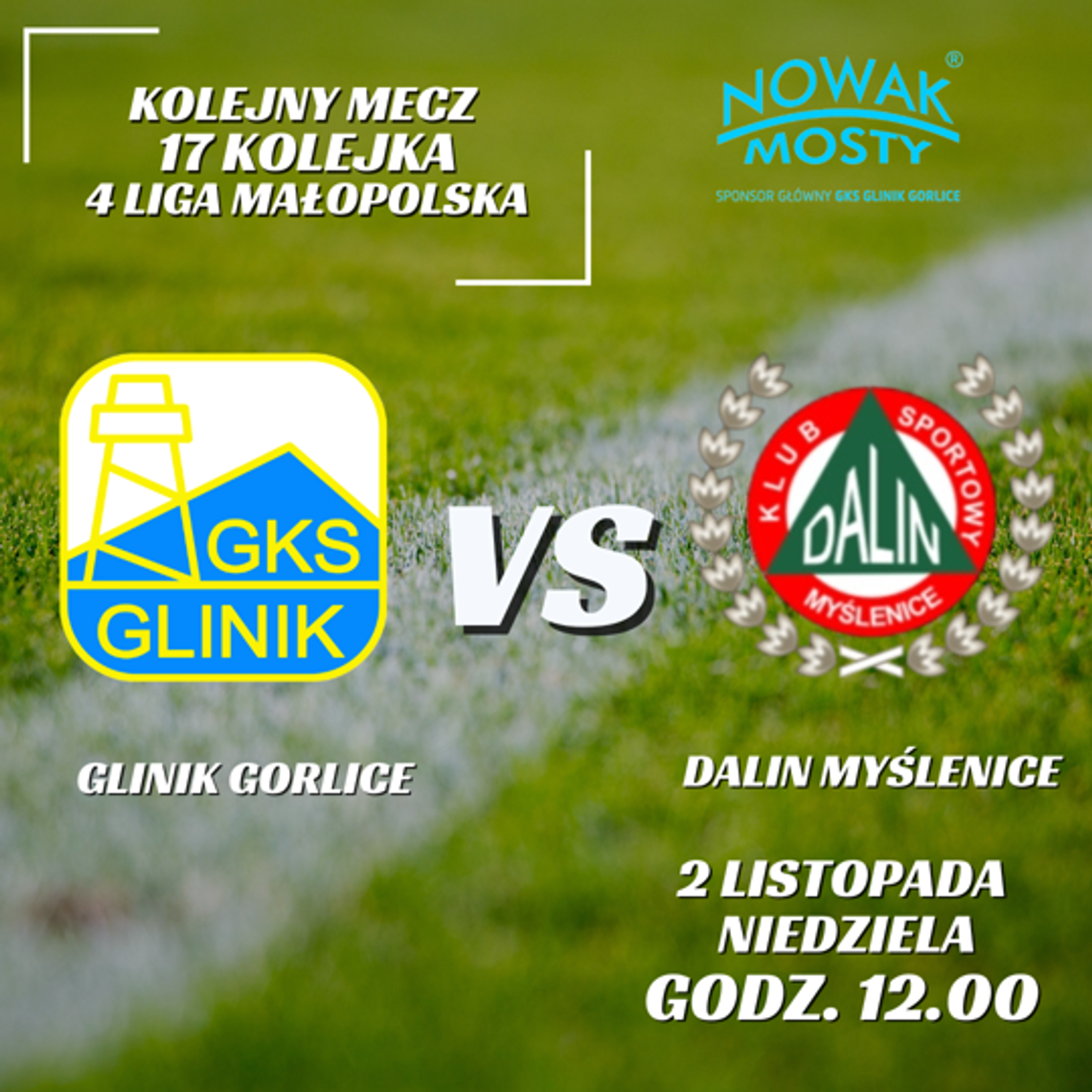 Plakat zapowiadający wydarzenie meczu Glinik Gorlice - Dalin Myślenice