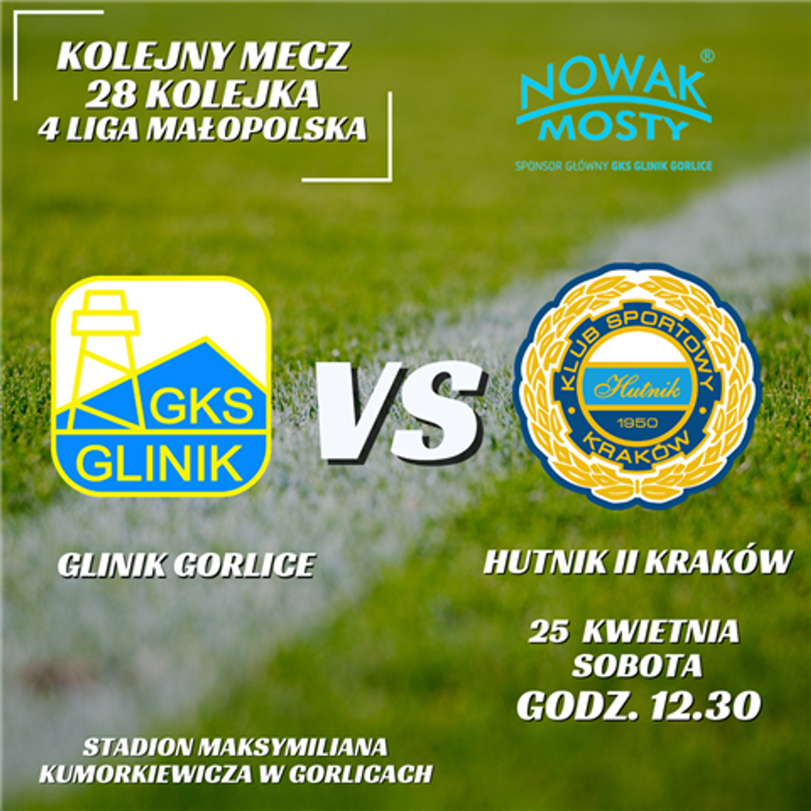 zdjęcie przedstawia plakat promujacy wydarzenie - Mecz Glinik Gorlice - Hutnik Kraków II