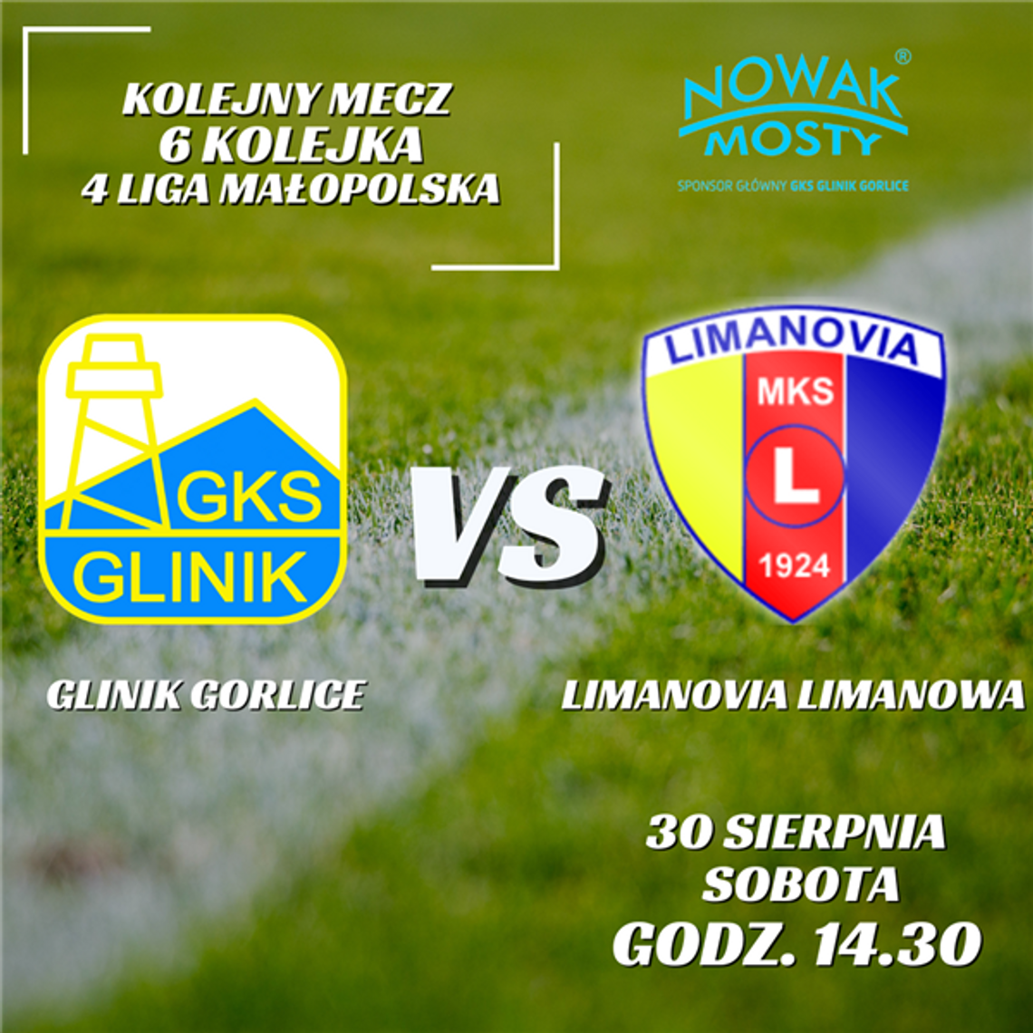 Mecz Glinik Gorlice – MKS Limanovia | halogorlice.info Zdjęcie przedstawia plakat promujący wydarzenie Mecz Glinik Gorlice – MKS Limanovia