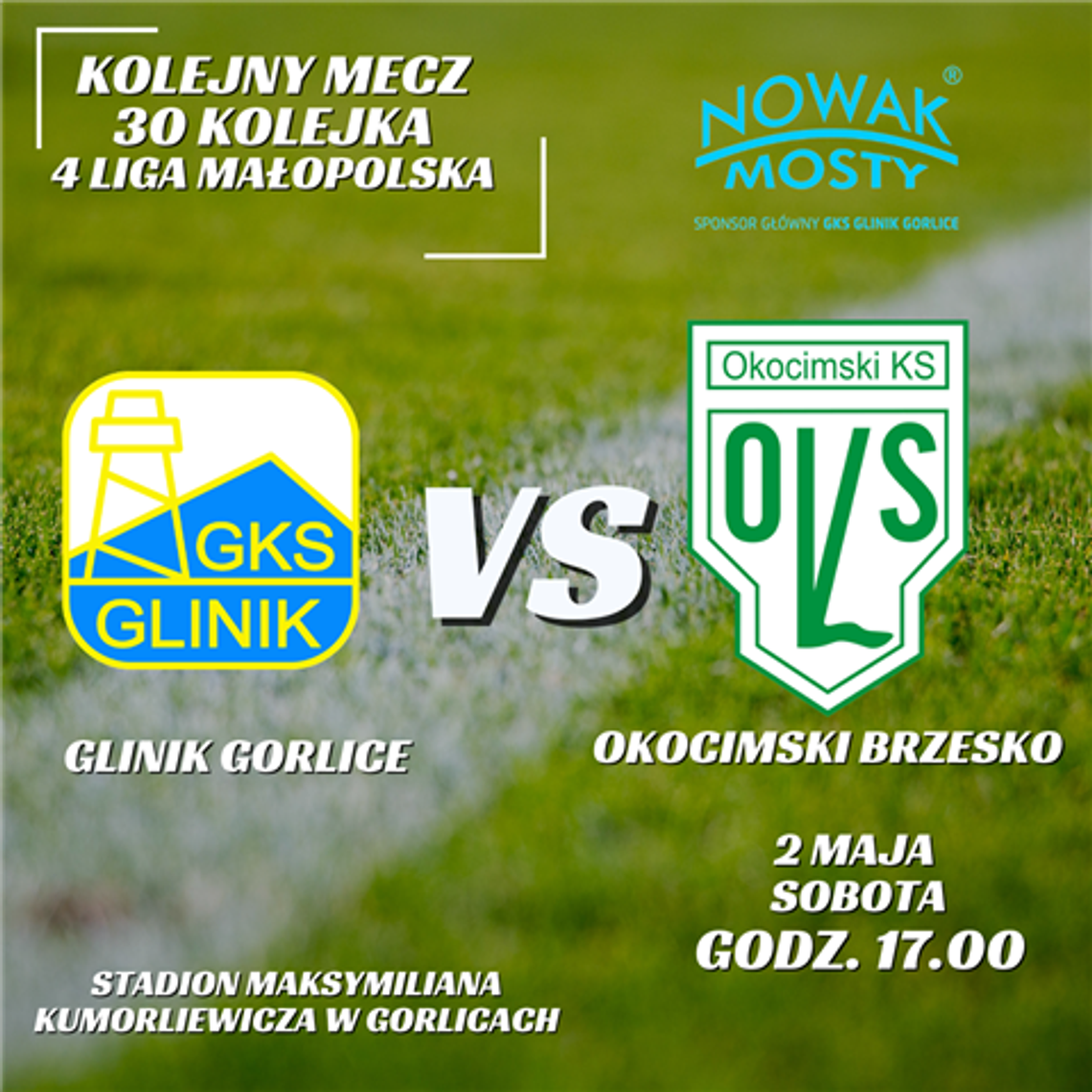 zdjęcie przedstawia plakat promujacy wydarzenie - Mecz Glinik Gorlice - Okocimski Brzesko