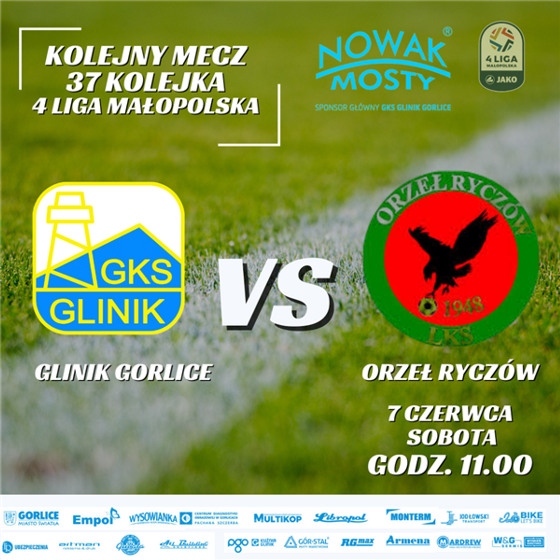 Mecz Glinik Gorlice – Orzeł Ryczów | halogorlice.info Plakat zapowiadający wydarzenie Mecz Glinik Gorlice – Orzeł Ryczów